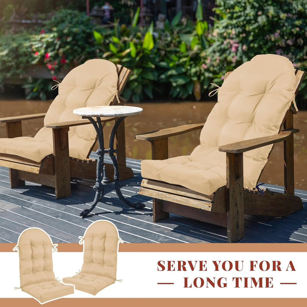Geelin 4 Pcs Outdoor Patio Chair Cushion Thick High Back Adirondack Chair Cushion Tufted Weather & Fade Resistant Anti-Slip Outside Rocking Chairs Pads with Ties, 44 x 19 x 4 Inch (Beige)