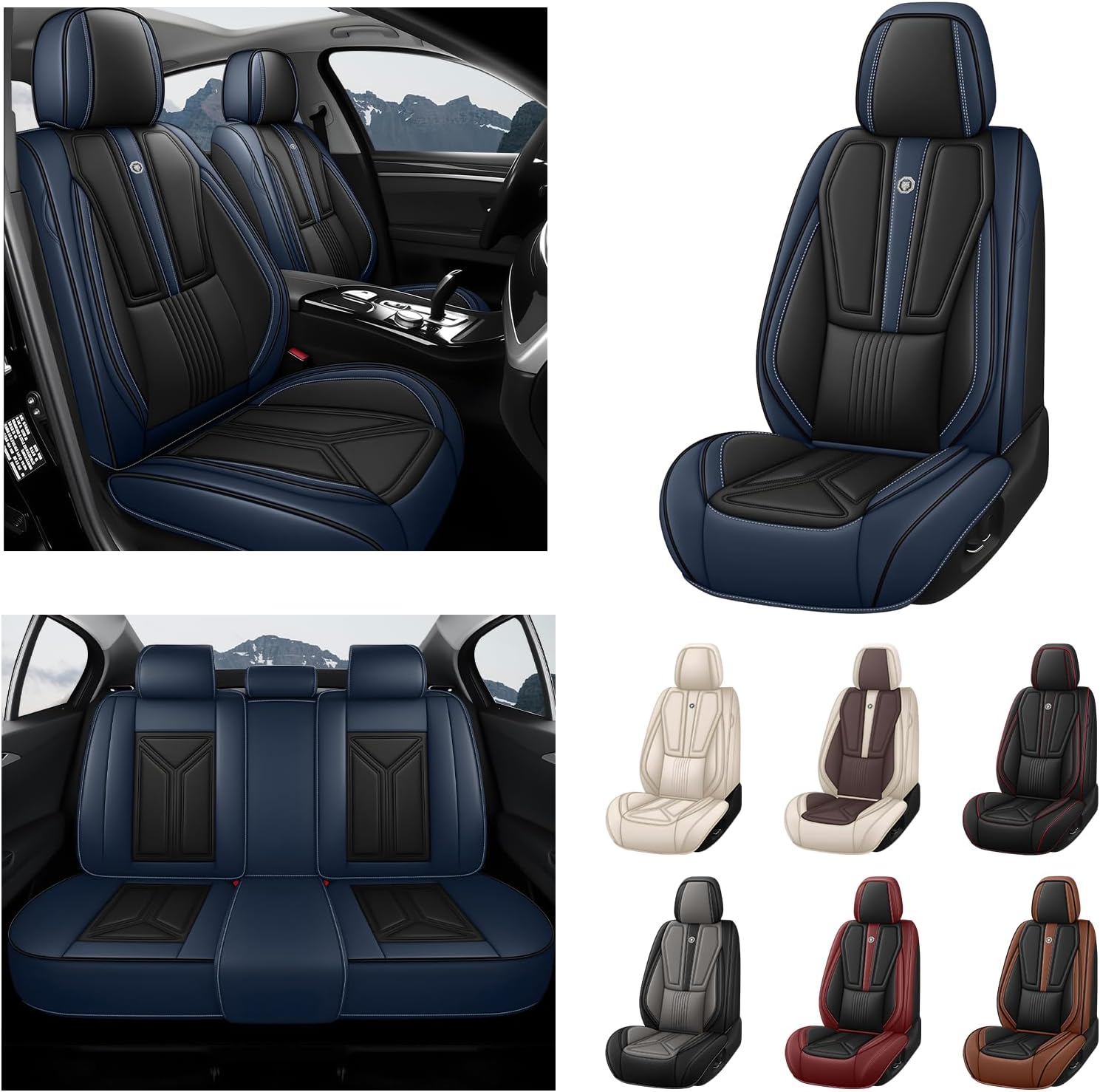 Car Seat Cover for Hyundai Santa Cruz 2022-2025,Leather Seat Cover for Car,Breathable Vehicle Cushions Cover Waterproof Protectors Seat Protector, (Full Set,Black&Blue)