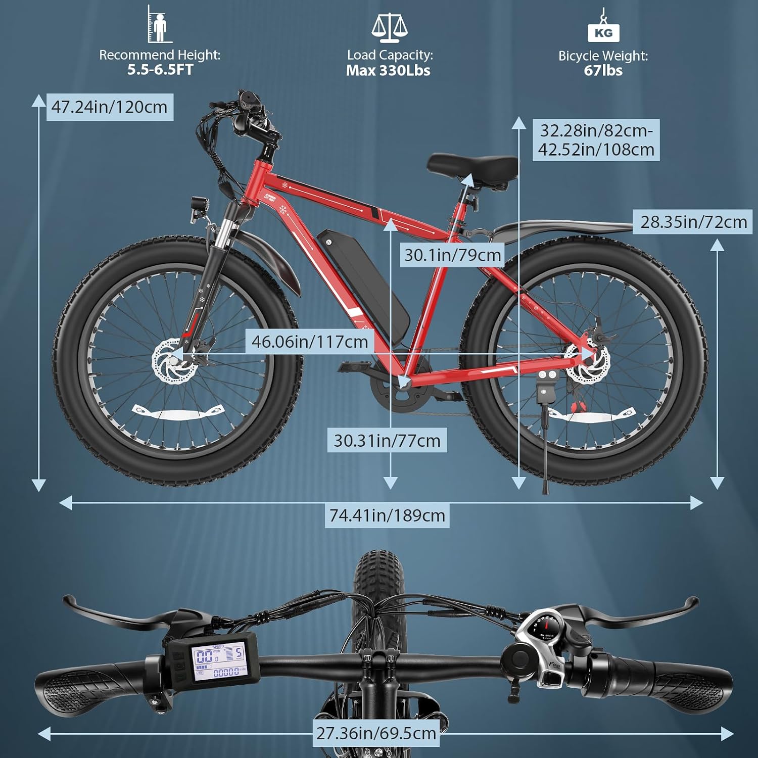 GOCIO 26' Fat Tire Electric Bike for Adults - 48V 750W Powerful Motor, 40 Miles Range, Dual Suspension, All-Terrain E-Bike