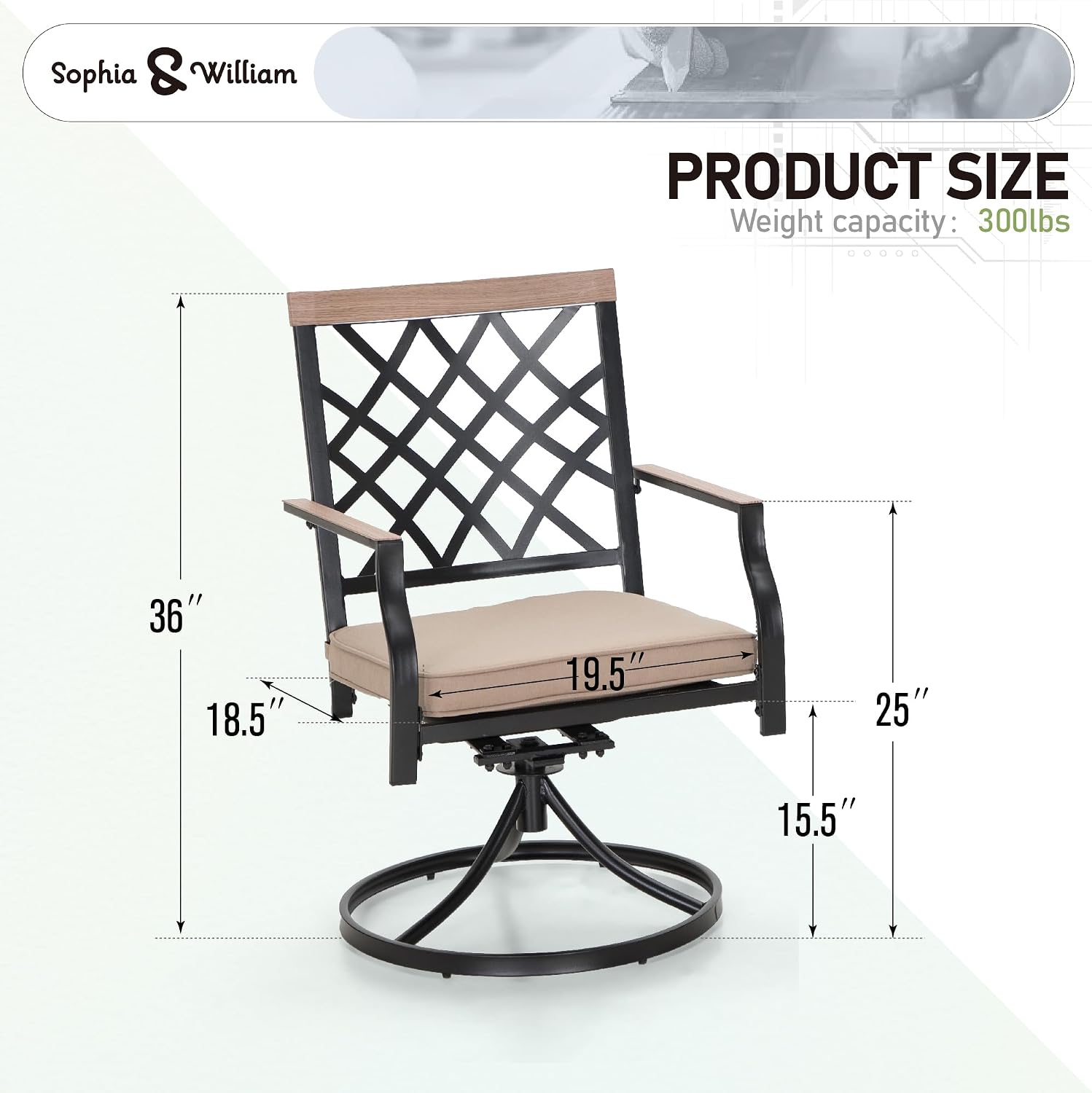 PHI VILLA Swivel Patio Chairs Set of 4 Outdoor Dining Rocker Chair Support 300 lbs for Garden Backyard Bistro Furniture Set with Cushion