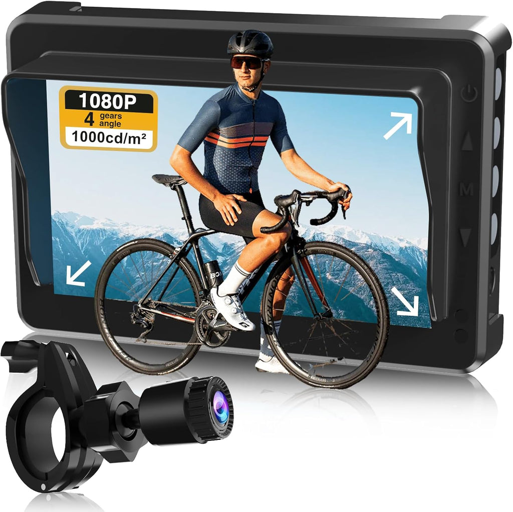 PARKVISION Handlebar Bike Mirror, Bicycle Rear View Zoom Camera with Dust Cover, 4.3'' HD 1080P Monitor, 120°/100°/80°/60° Wide Angle View, 10000mah Battery, Bike Camera for Mountain