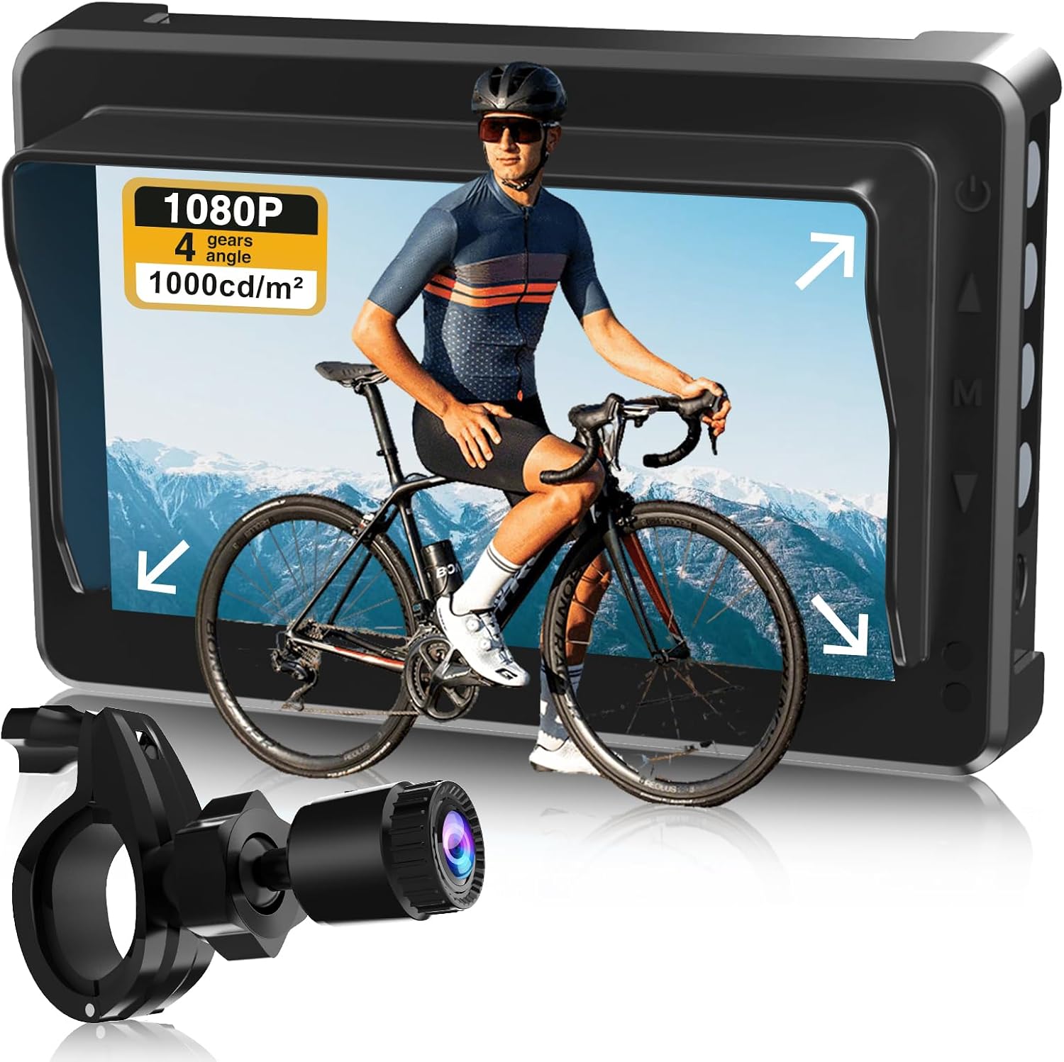 PARKVISION Handlebar Bike Mirror, Bicycle Rear View Zoom Camera with Dust Cover, 4.3'' HD 1080P Monitor, 120°/100°/80°/60° Wide Angle View, 10000mah Battery, Bike Camera for Mountain