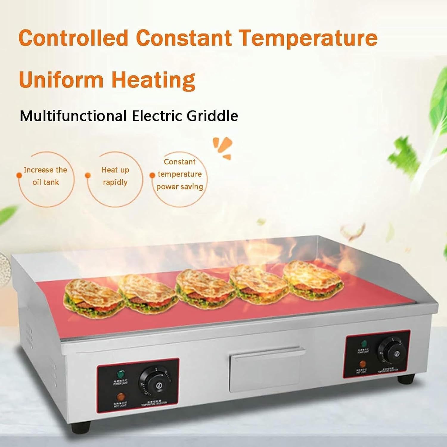 4400W Commercial Electric Griddle Hot Cooking Plate, Commercial Stainless Steel Adjustable Countertop Hot Plate BBQ Grill