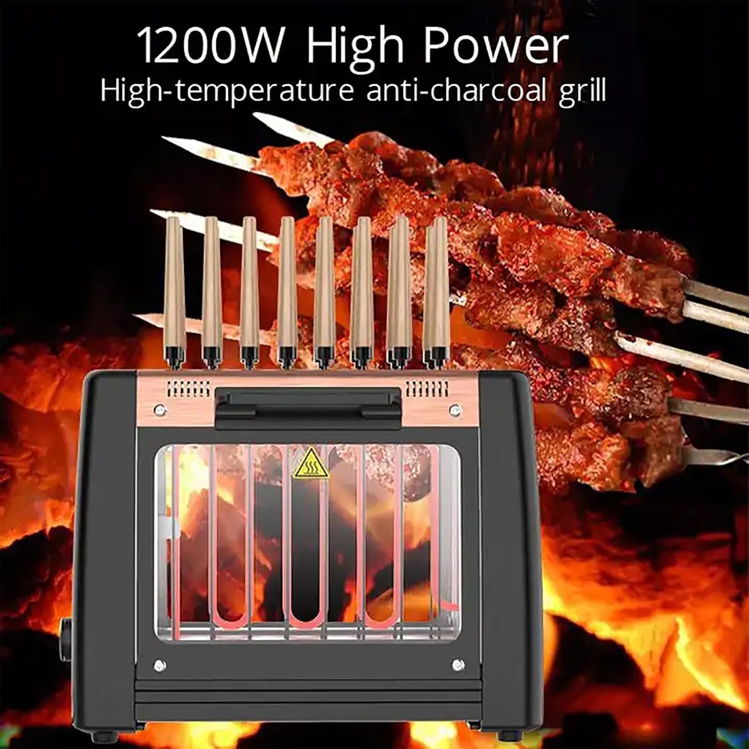 ERICAT Electric Barbecue Grill, Portable Grill Kebab Machine with Silicone Oil Brush and 16 Baking Skewers, 360° Auto Rotate and Even Heating, Roasting 16 Skewers at A Time, for Bonfire and Patio