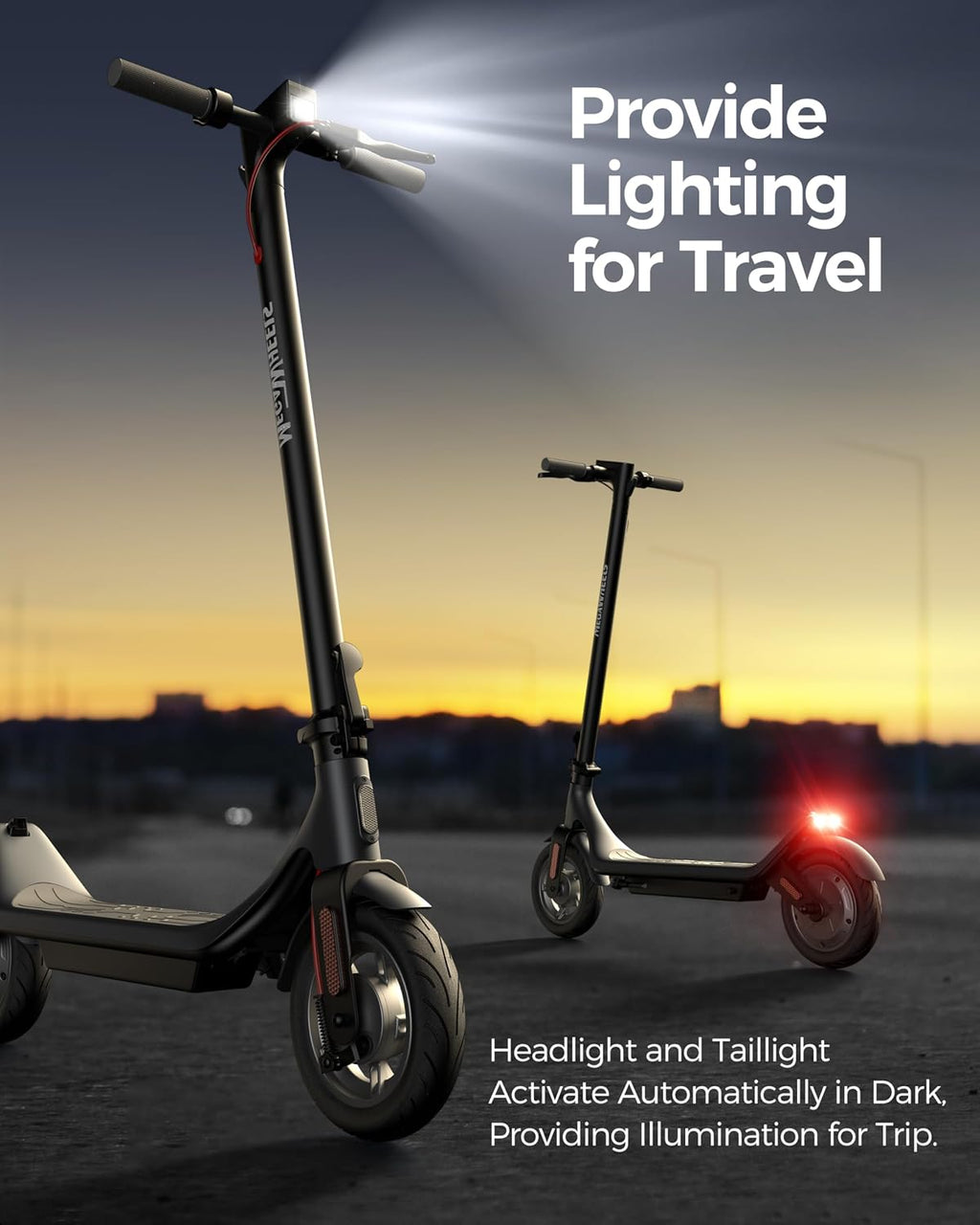 MEGAWHEELS Electric Scooter,Electric Scooter Adults Teens,10in Pneumatic Tires,350/500/600W Motor,19/31 Miles Range,15.5mph E Scooter with Smart APP Control for Commuting, Outdoor, Short Travel Gift