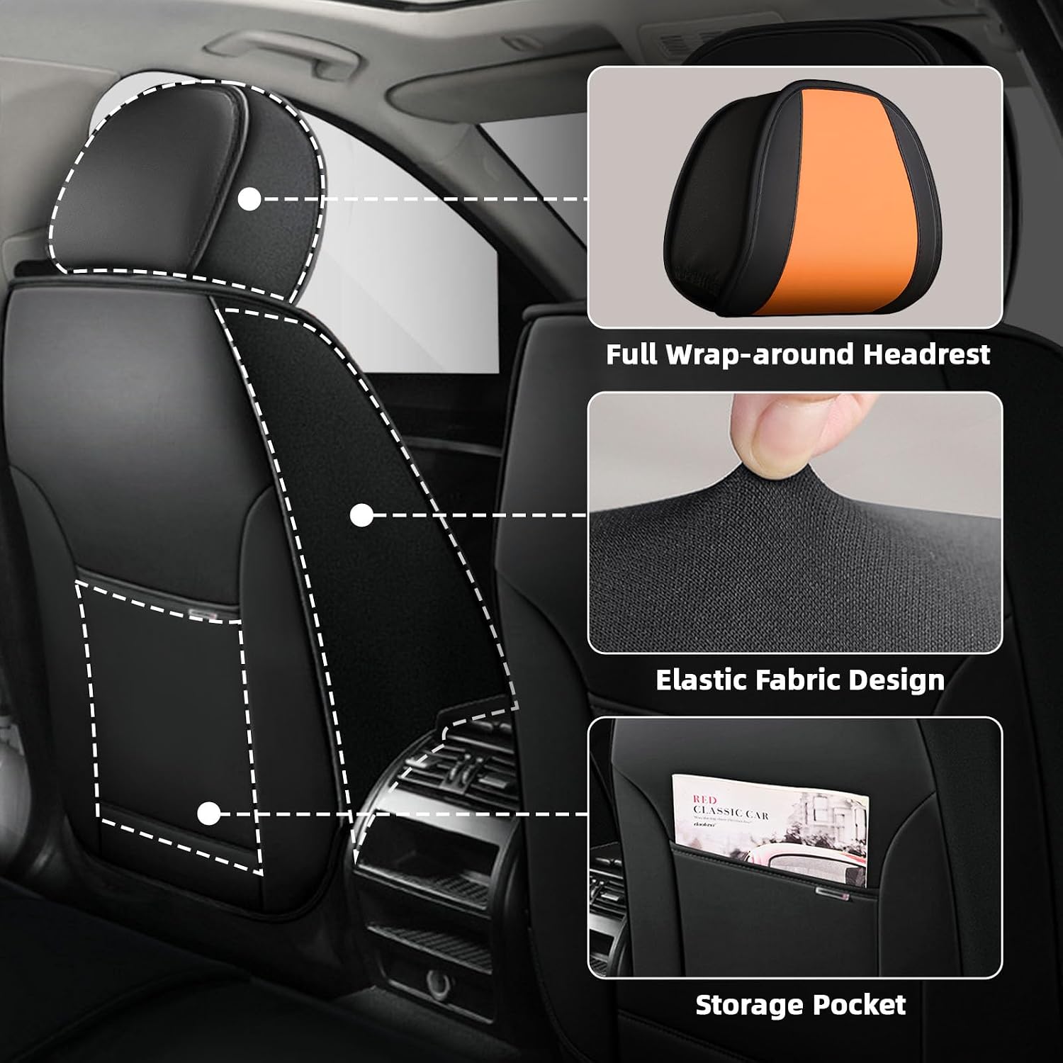 Car Seat Cover Fit for Rivian R1T 2022-2025,Compatible Airbag Non-Slip Waterproof Seat Cover,Car Seat Protector Premium Interior (Standard 2 Seats,Black Orange)