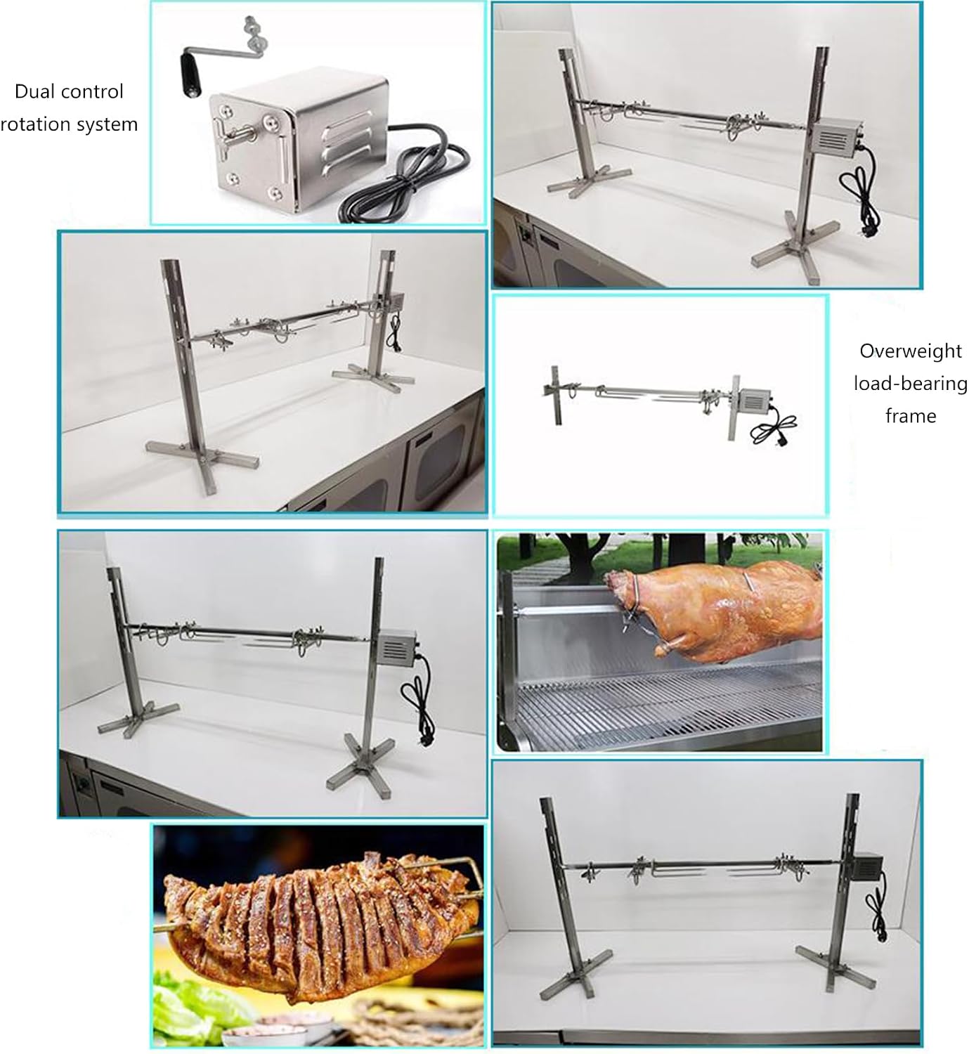 51'' BBQ Grill Kit,25W Rotatable Motor BBQ Rotisserie Kit,Height Adjustable,Load Capacity 88 lbs,Suitable for Outdoor Party Campfire Barbecue