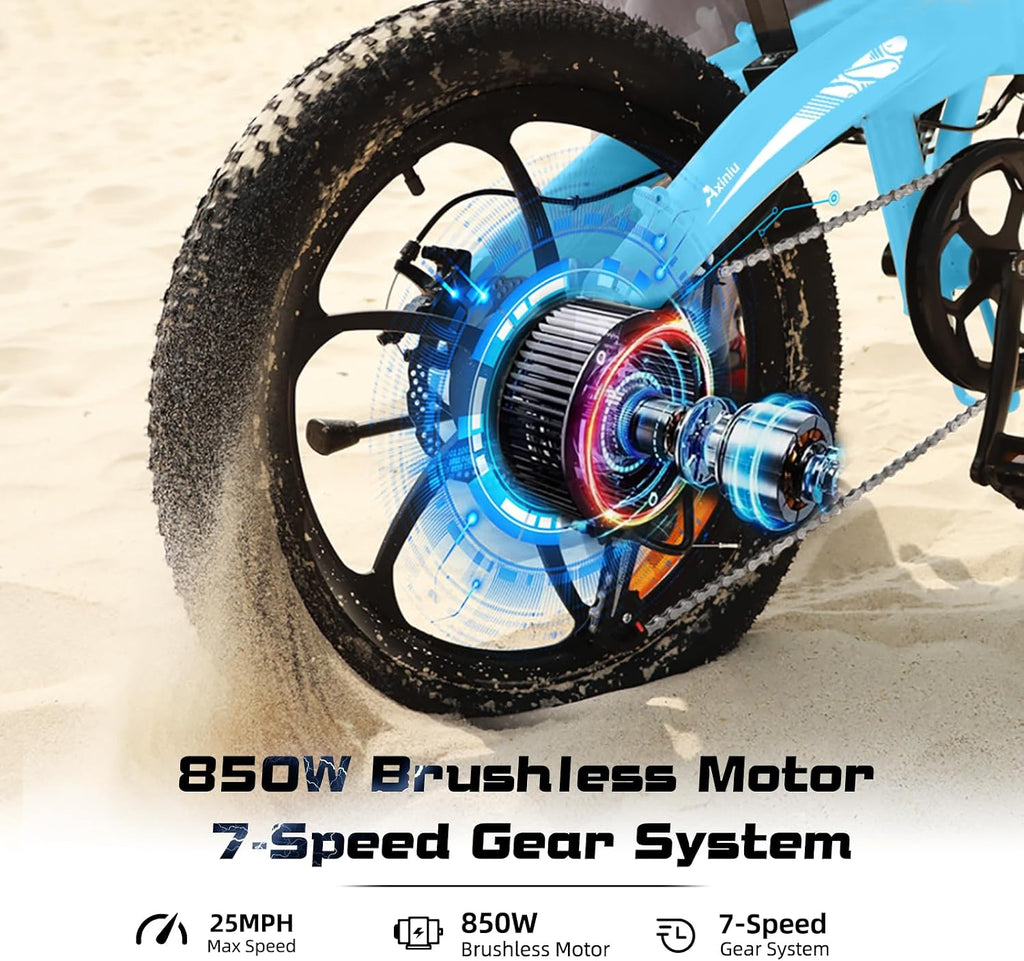 Axiniu 20' Folding Electric Bike丨850W Electric Bikes for Adults丨48V 13Ah Portable Battery丨48.5Lbs Lightweight Folding E-Bike丨60 Miles Range丨25mph Speed - Class 2 Fat TIre Ebike