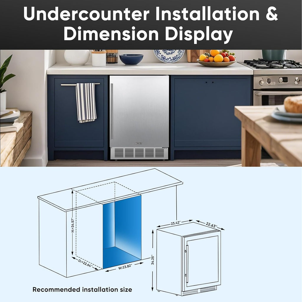 24 Inch Outdoor Beverage Refrigerator, Stainless Steel Beverage Fridge 180 Can Under Counter Built-in/Freestanding, Waterproof, Fast Cooling, Low Noise - Outdoor Refrigerator for Home and Patio