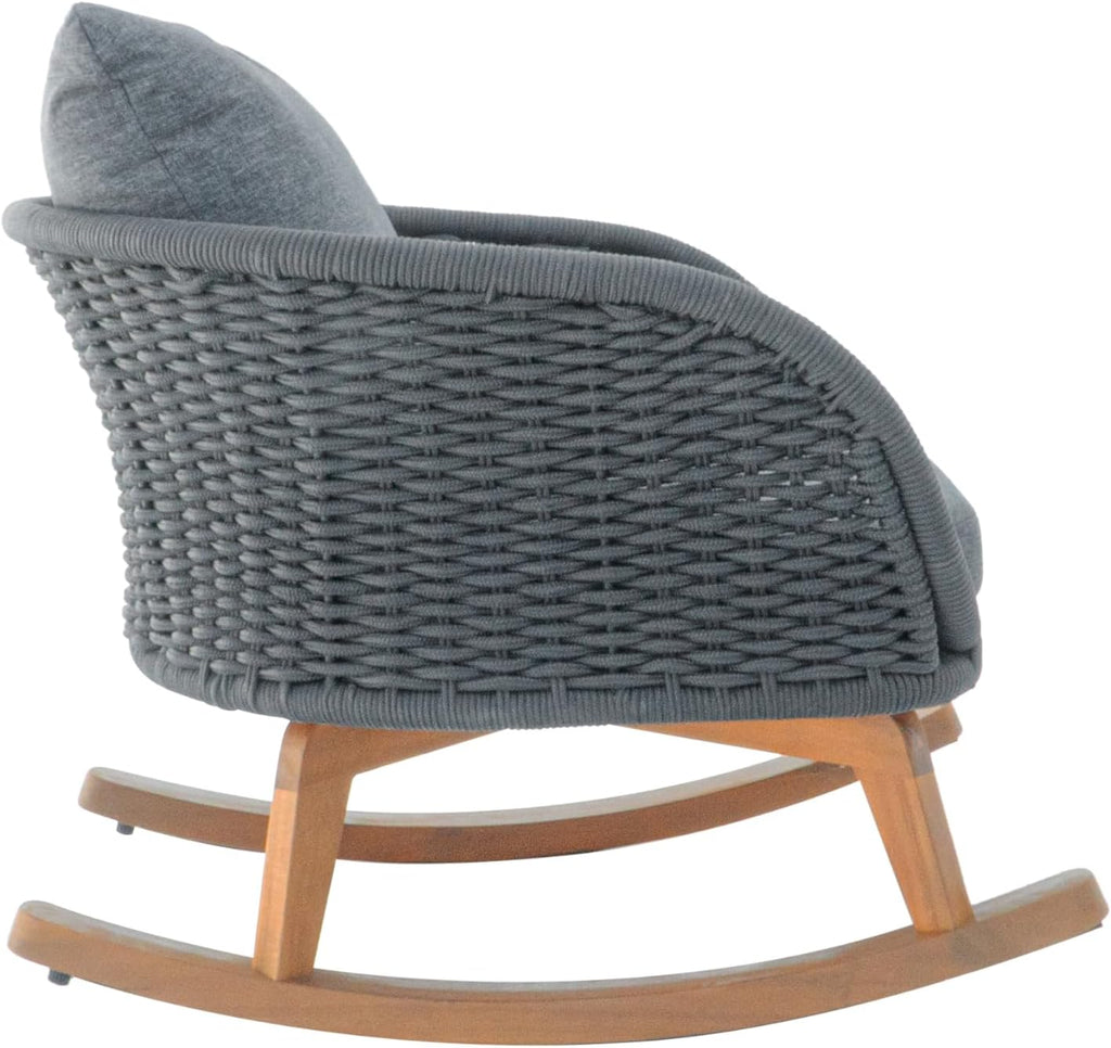 Christopher Knight Home Yusi Wooden Frame Rocking Chair Outdoor, Wicker Rocker Chair with Soft Cushions, Contemporary Patio Rockers, Rocking Accent Chair for Indoor/Outdoor, Gray + Natural