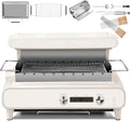 Electric Grill with Adjustable Temperature & Timer,Top Heating & 360° Rotation,Smoke-Free for Indoor BBQ Parties,White