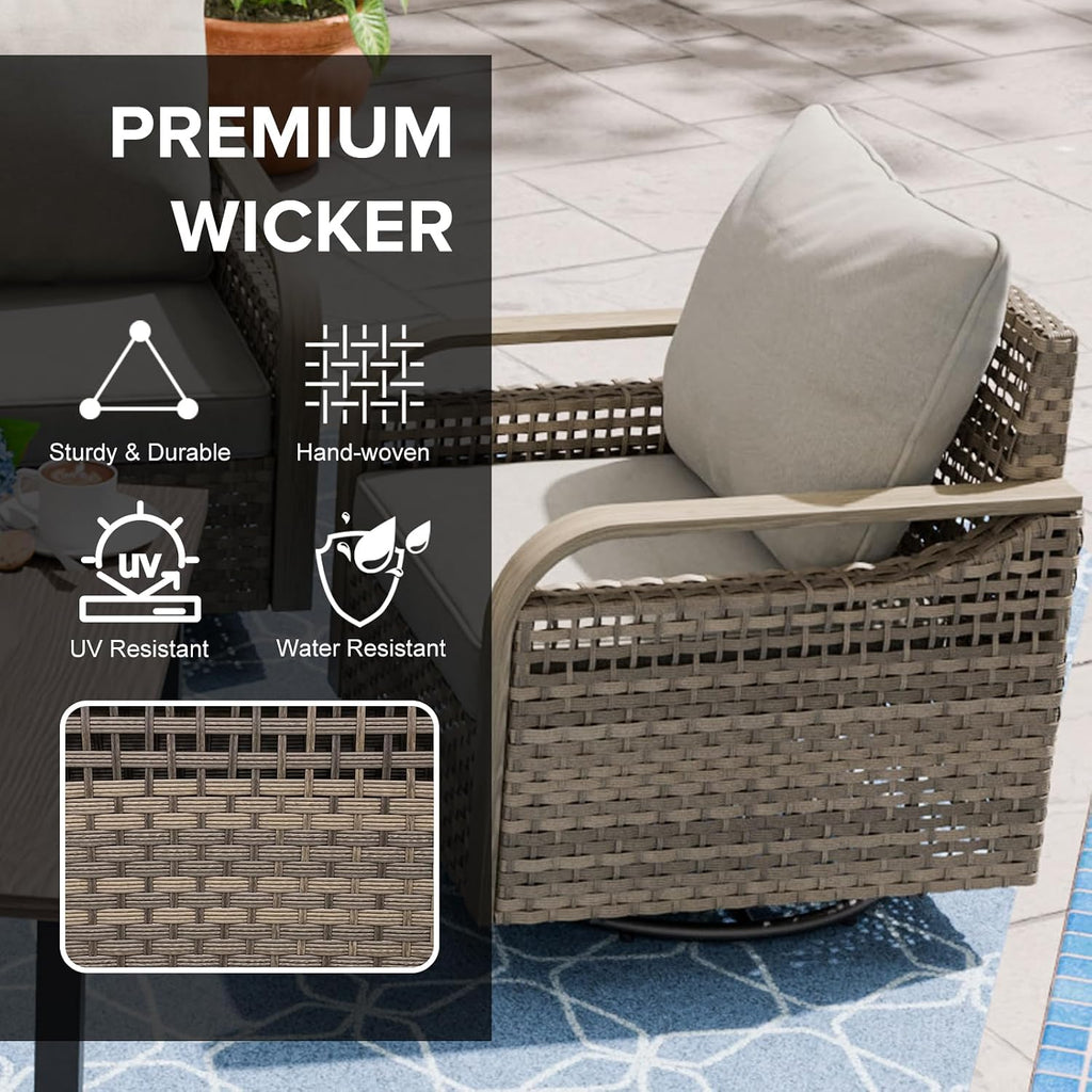 COOS BAY Modern Outdoor Swivel Rocker Chair, Wicker Glider Rocking Chair with Cushions, 360° Swivel Rattan Patio Seating, 1 Piece, Brown/Gray