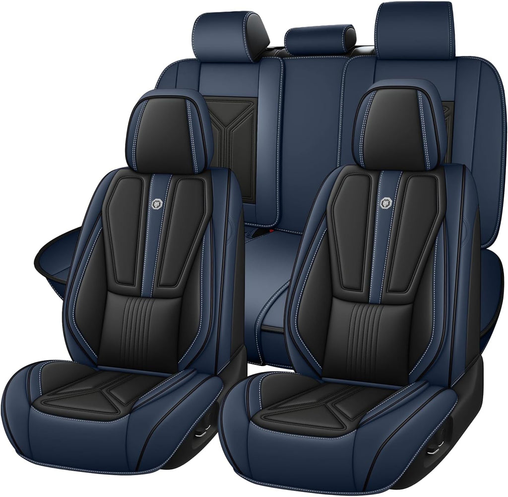 Car Seat Cover for Hyundai Santa Cruz 2022-2025,Leather Seat Cover for Car,Breathable Vehicle Cushions Cover Waterproof Protectors Seat Protector, (Full Set,Black&Blue)
