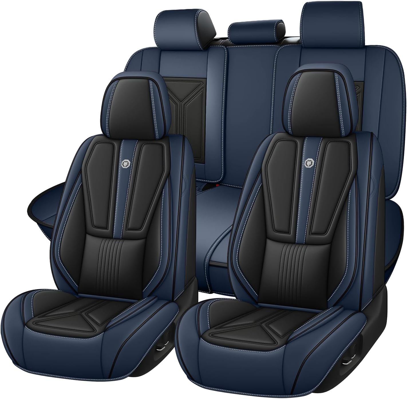 Car Seat Cover for Hyundai Santa Cruz 2022-2025,Leather Seat Cover for Car,Breathable Vehicle Cushions Cover Waterproof Protectors Seat Protector, (Full Set,Black&Blue)