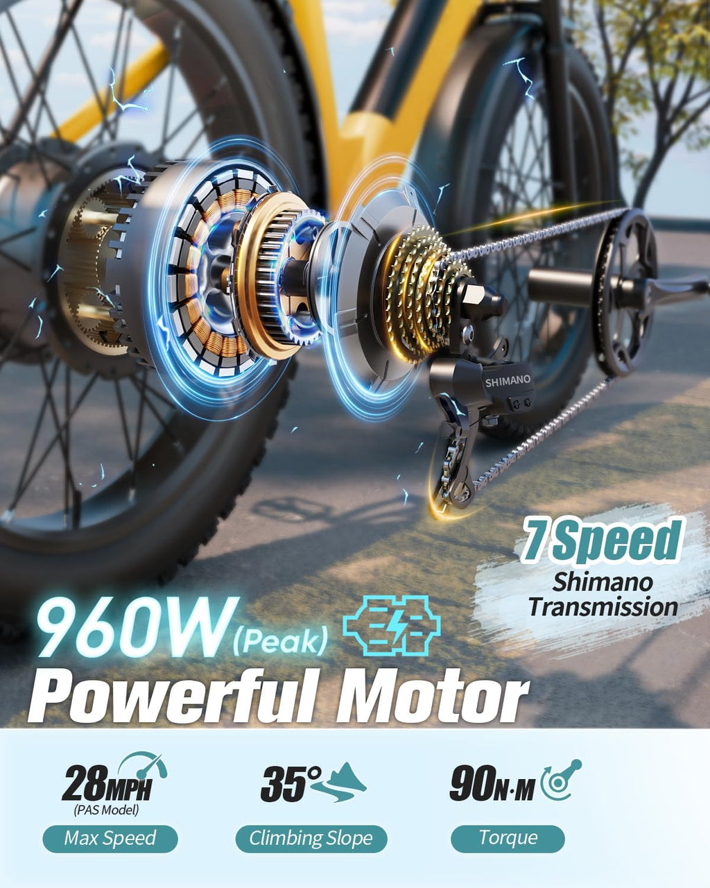 Electric Bike for Adults 960W with Extra Battery, 48V 15AH Removable Battery Electric Bicycle, 28MPH Commuter E-Bike, 7 Speed, Up to 60 Miles, All Terrain 26' Fat Tire Front Suspension, Samoyed