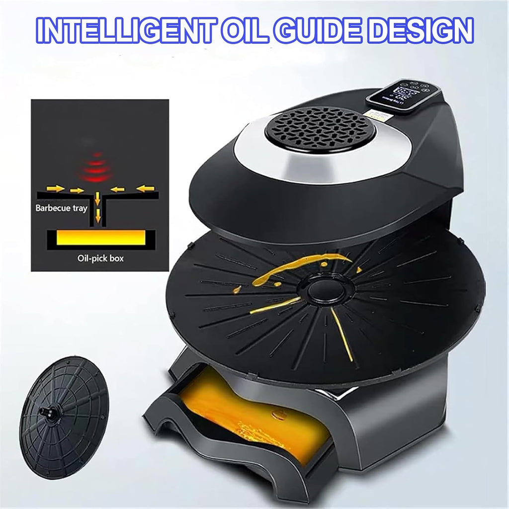 Electric Smokeless Indoor Grill Machine, Electric Griddle, 1~80 Minutes/80-280°C Adjustable/360° Automatic Rotation and Non-Stick, Temperature Control, Timing Function, for Restaurants, Stalls