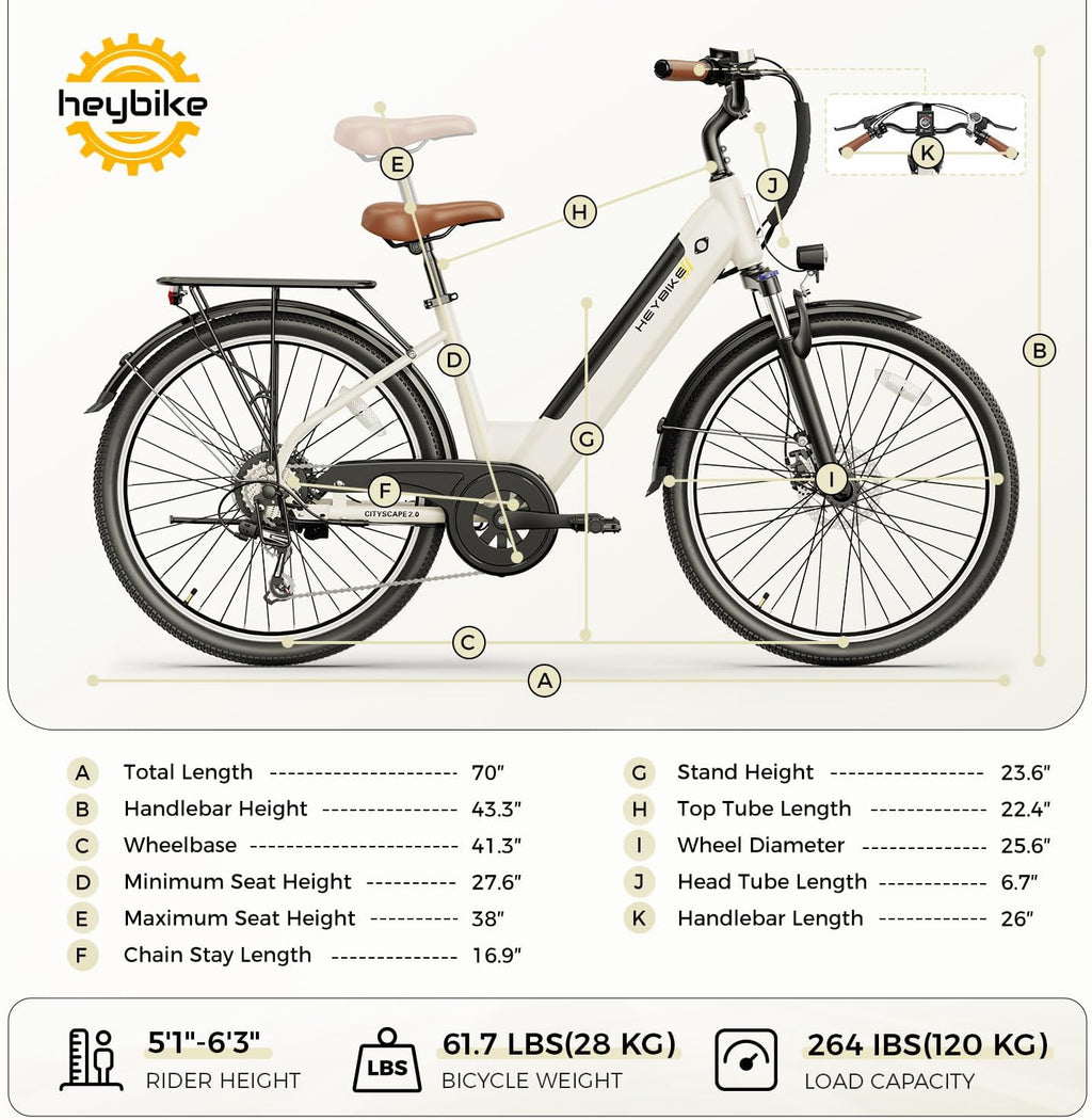 Heybike Cityscape 2.0 Electric Bike for Adults with Peak 1200W Motor, 468Wh Removable Battery, 50Miles 26' Electric Commuter Bike, 7-Speed,UL Certified