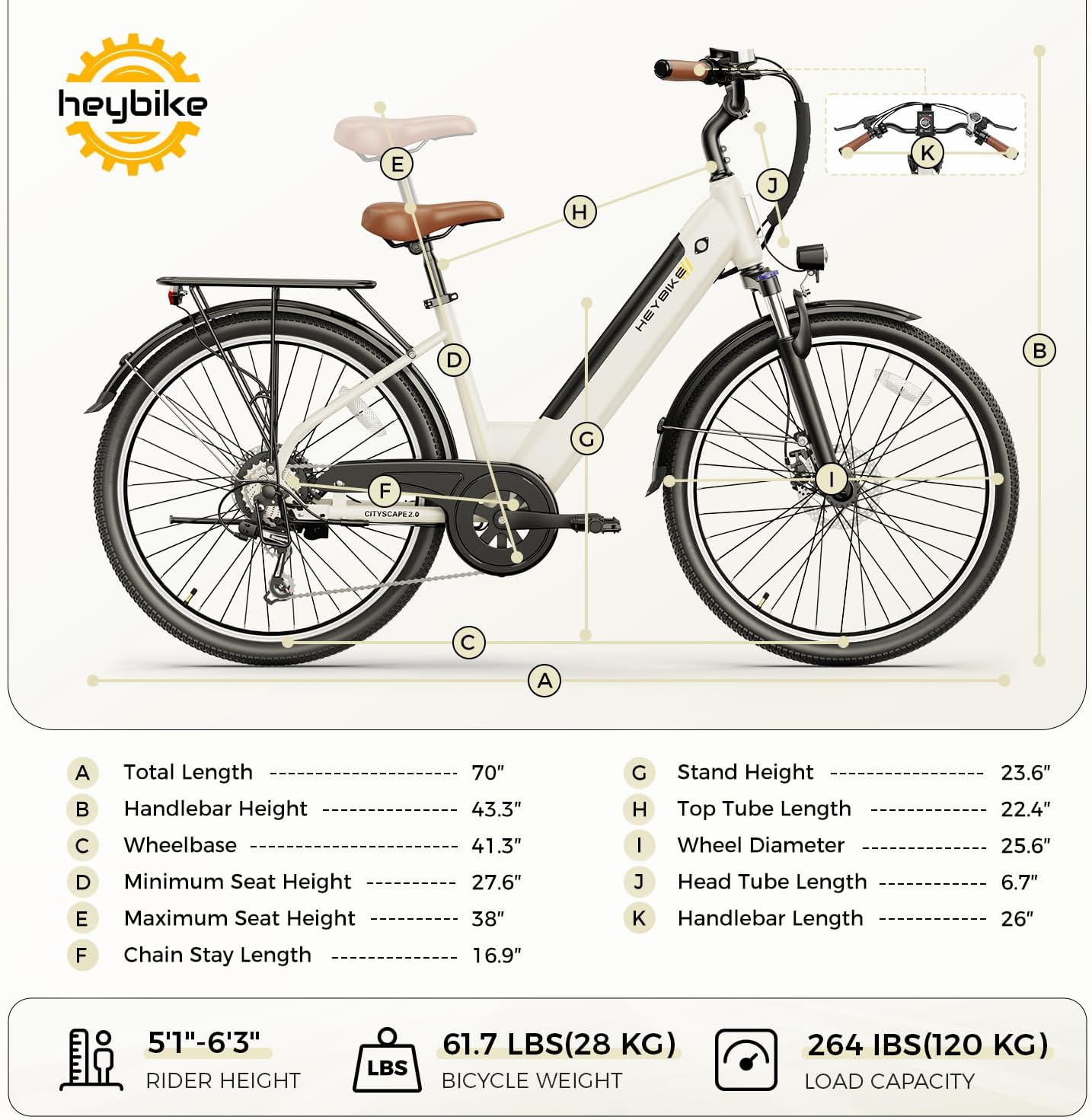 Heybike Cityscape 2.0 Electric Bike for Adults with Peak 1200W Motor, 468Wh Removable Battery, 50Miles 26' Electric Commuter Bike, 7-Speed,UL Certified
