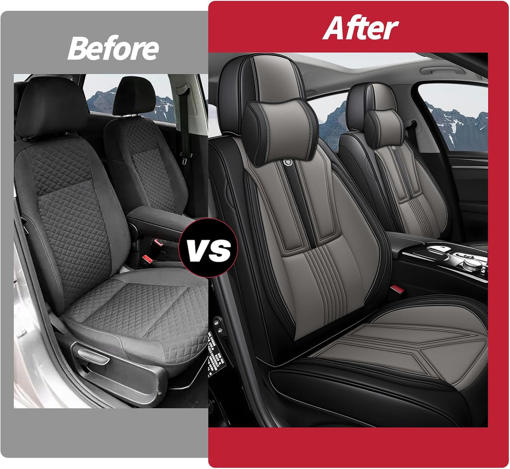 Car Seat Covers for Hyundai Santa Cruz 2022-2025,Leather Seat Cover for Car,Waterproof Seat Protector Automotive Vehicle Cushion Covers with Headrests(Front Only,Black&Gray)