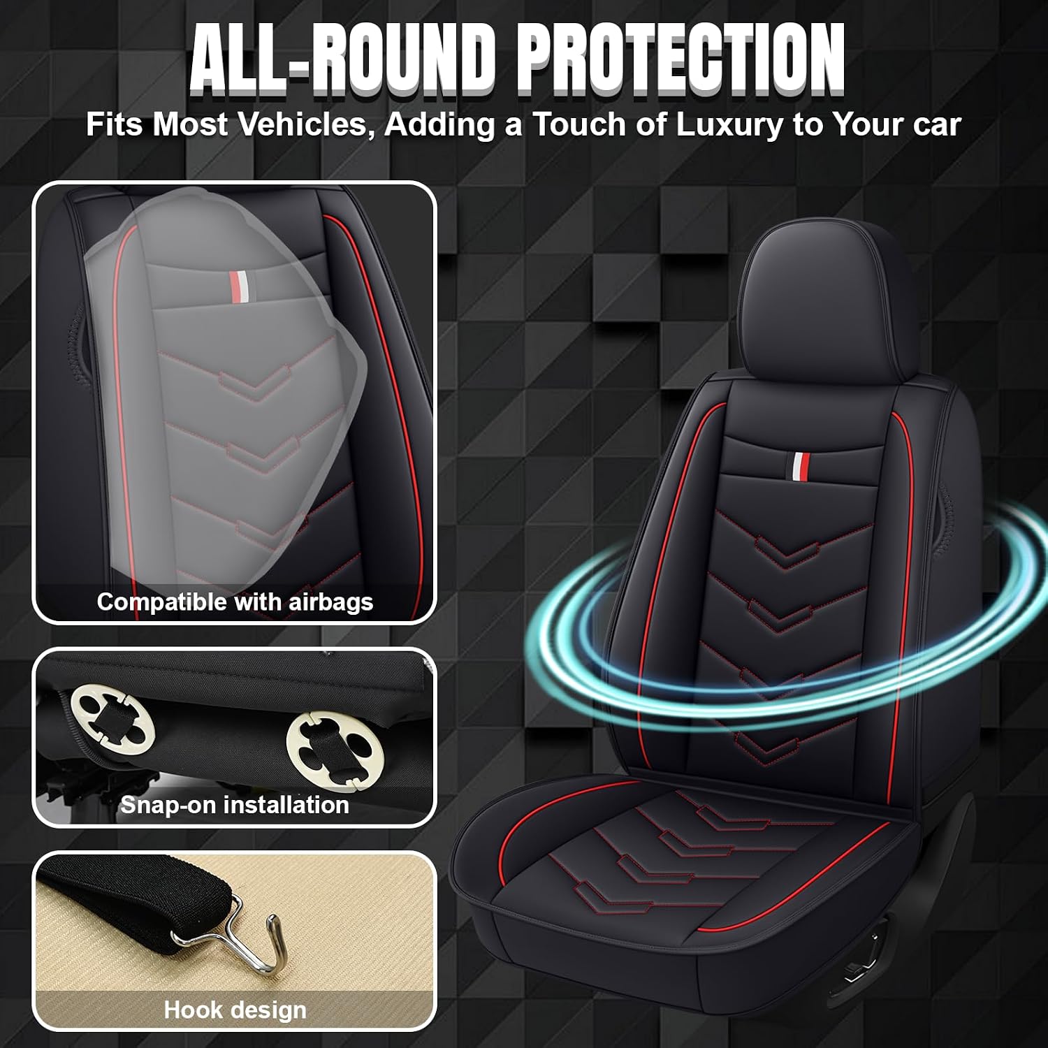 Car Seat Covers Fit for Jeep Grand Cherokee 2000-2025, Leather Seat Covers for Car, Waterproof Non-Slip Durable Car Seat Protector(2 Seats,Black Red)