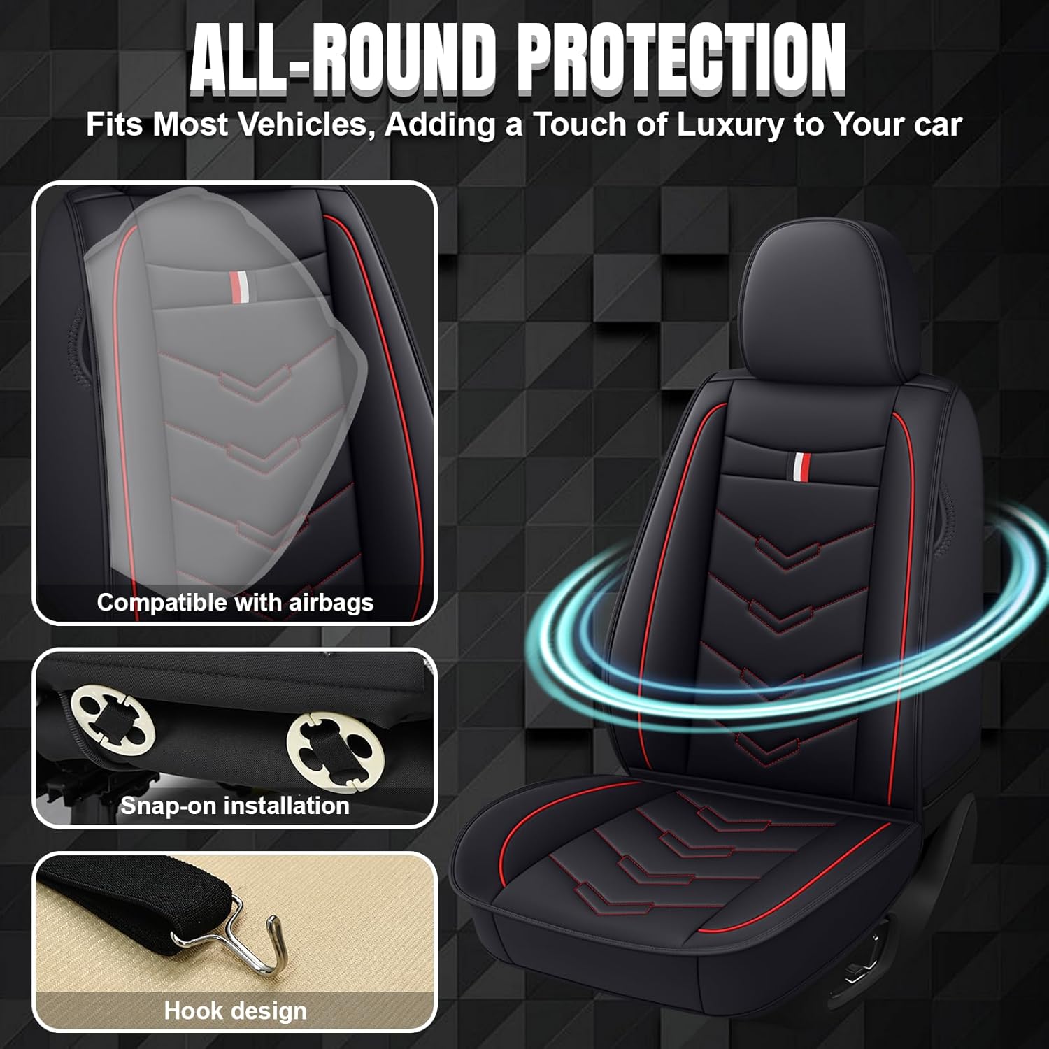 Car Seat Covers Fit for Toyota Highlander 2001-2025, Leather Seat Covers for Car, Waterproof Non-Slip Durable Car Seat Protector(2 Seats,Black Red)