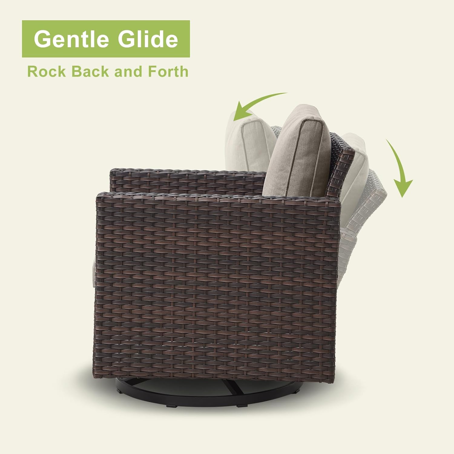 Luxury Outdoor Patio Swivel Rocker Chairs Set of 2 - Wicker Patio Swivel Rocking Chair Water Resistant,Comfortable Cushions and Sturdy Metal Frame for Outside Porch Deck Backyardd(Brown/Beige/1PC)