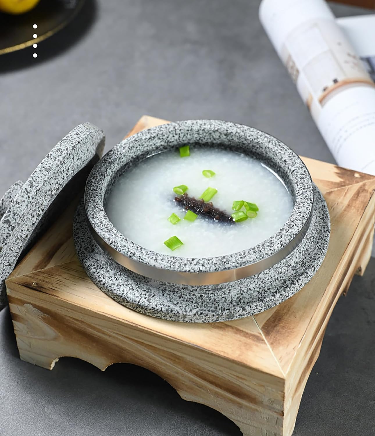 Dolsot Bibimbap Bowl,Korean Granite Stone Bowl with Lid Thicken Stone Bowl, for Bibimbap Soups Hot Pot for Korean Restaurants, Soup, Rice, Stew,20CM