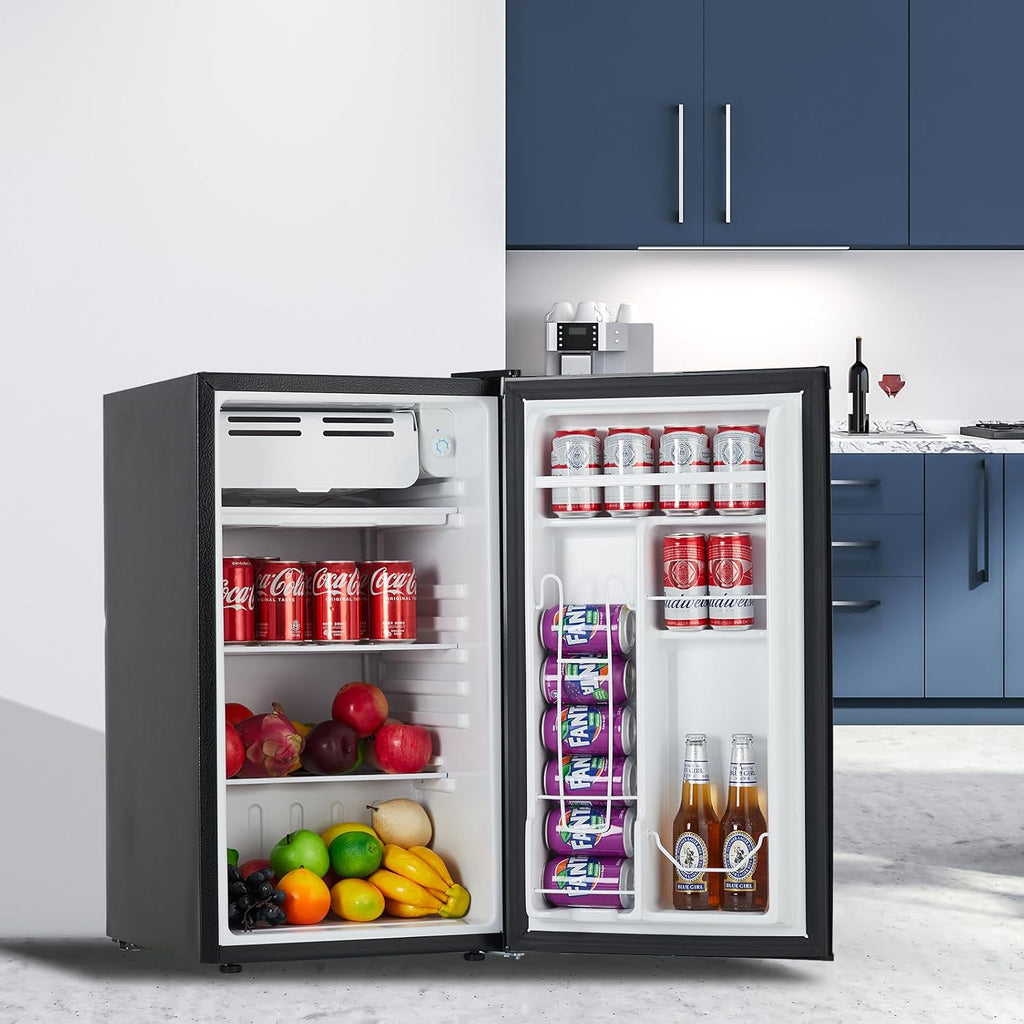 3.2 Cu. Ft. Compact Refrigerator | Single Door Mini Fridge with Energy-Efficient & Quiet Operation | for Dorm, Office, Bedroom, Kitchen, Bar Use with Adjustable Shelves