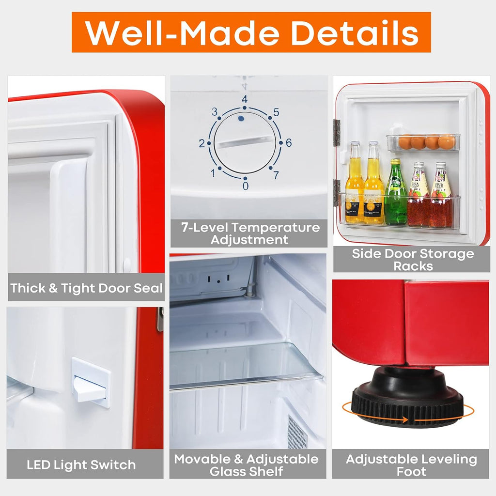 COSTWAY 1.6 Cu.ft Mini Fridge, Compact Refrigerator with Auto Defrost, Single Reversible Door, Adjustable Thermostat for Office, Dorm, Bedroom, Apartment (Red)