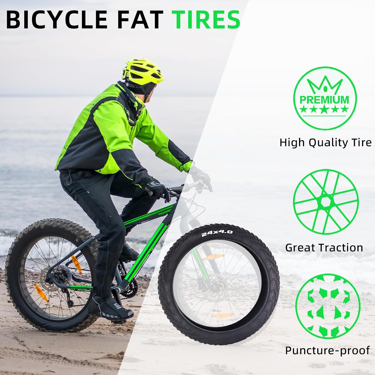 2 Pcs E-Bike Fat Tire Set with Inner Tube,24 X 4.0 Inch Electric Bicycle Replacement Accessories,Compatible with Urban Street Mountain Beach Snowmobile or 3-Wheel Bikes