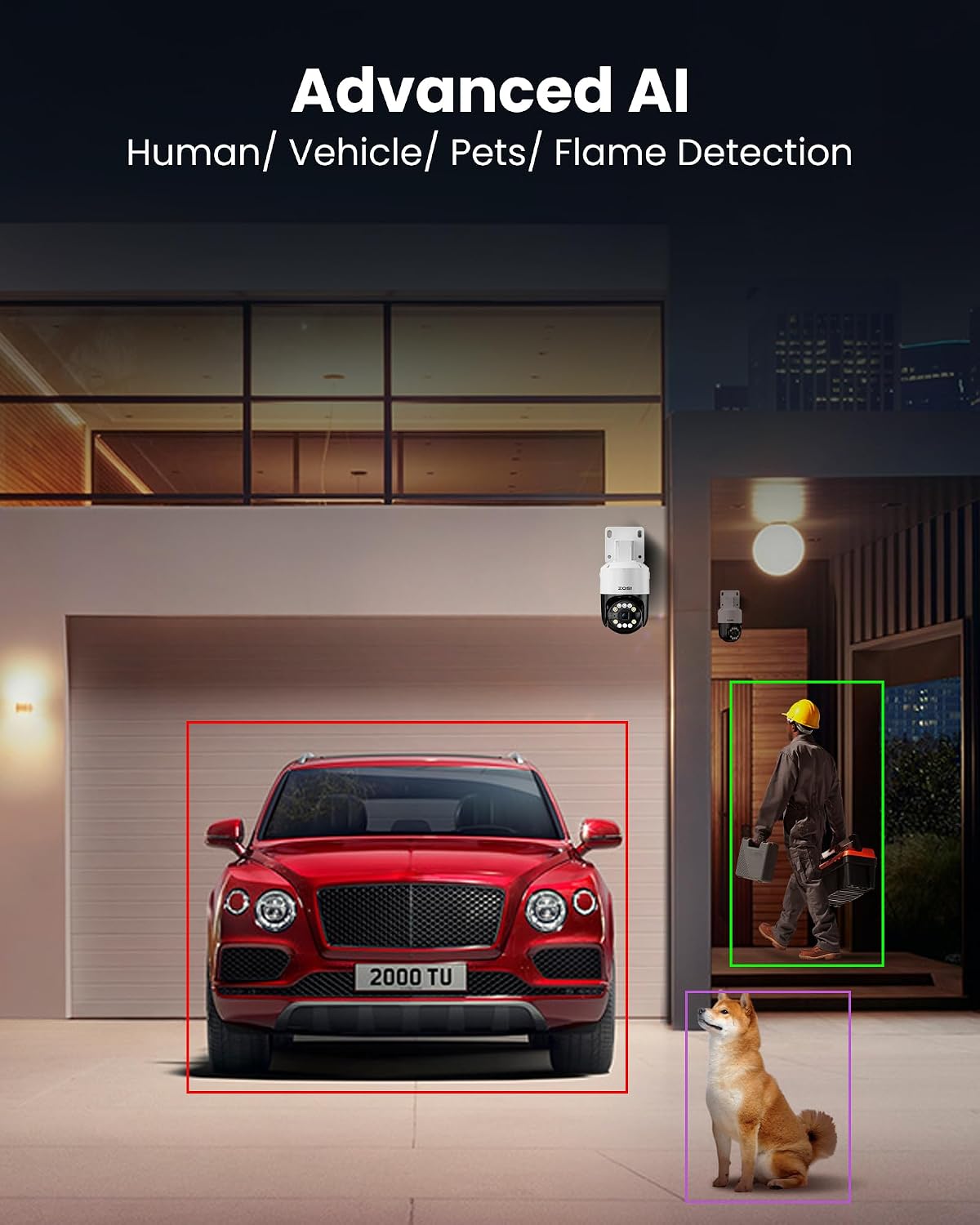 ZOSI 4K PoE Home Security Camera System with AI Face Person Vehicle Detect, 4 x 5MP 3K Pan/Tilt PoE IP Camera Outdoor, Auto Track, 5X Digital Zoom, 2-Way Audio, 8CH 8MP NVR(16CH Expandable), 2TB HDD