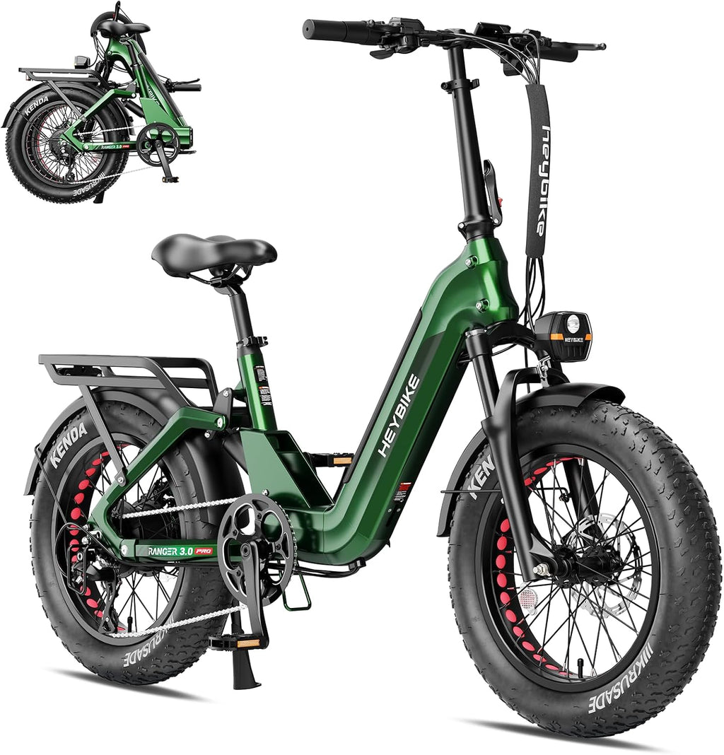 Heybike Ranger Foldable Electric Bike for Adults, 1200W/1800W Peak Motor, 28/32MPH E Bike, 55/90 Miles Range, 20'x4.0' Fat Tire Ebike with Removable Battery, Hydraulic Brakes for Snow, Beach,Commuting