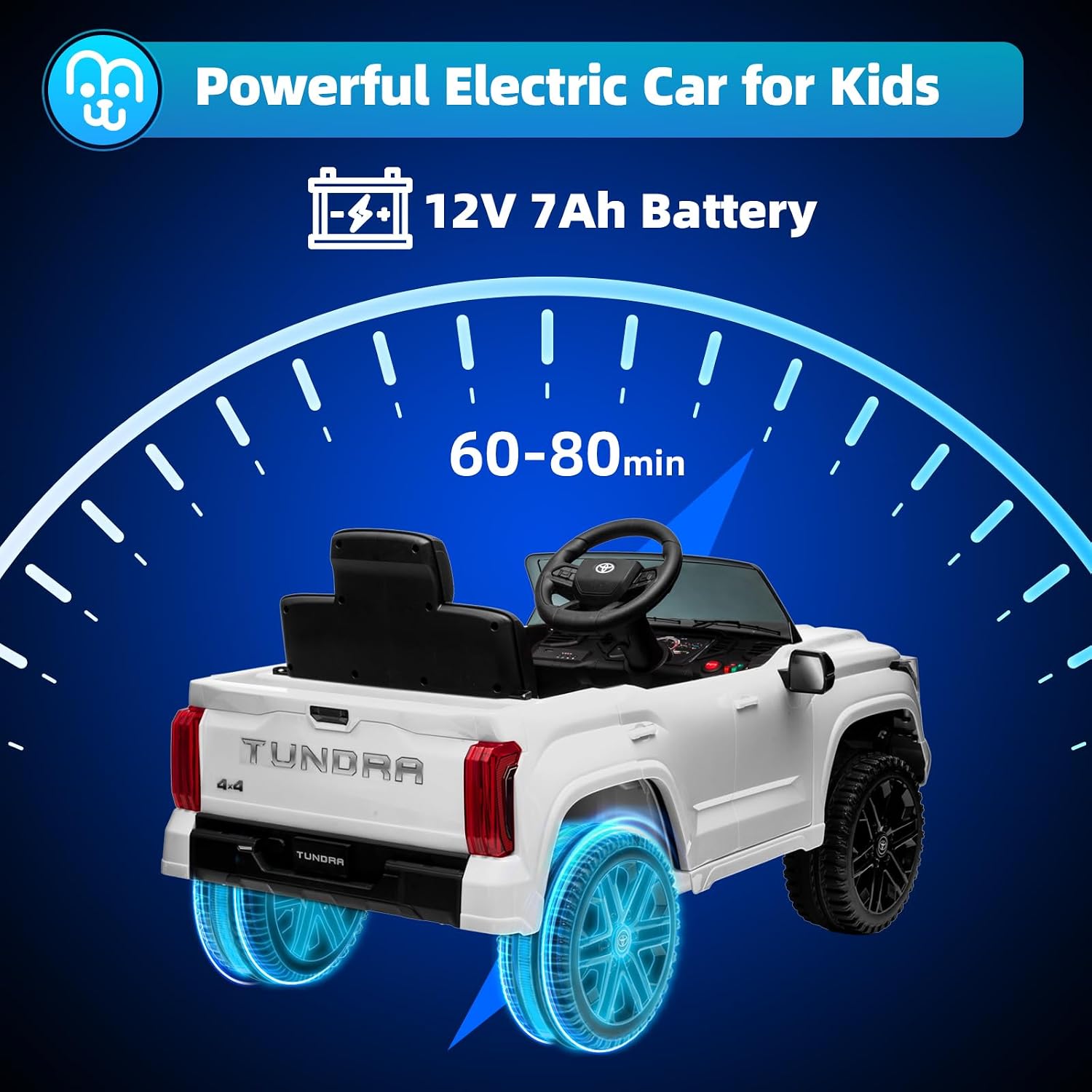 MINIATURE MOTORS Licensed Toyota Tundra Kids Ride on Truck Car Remote Control 12V 7Ah Battery Electric Car for Toddlers Trunk Bluetooth Music Player 4 Wheel Full Suspension Gift for Boys Girls-White