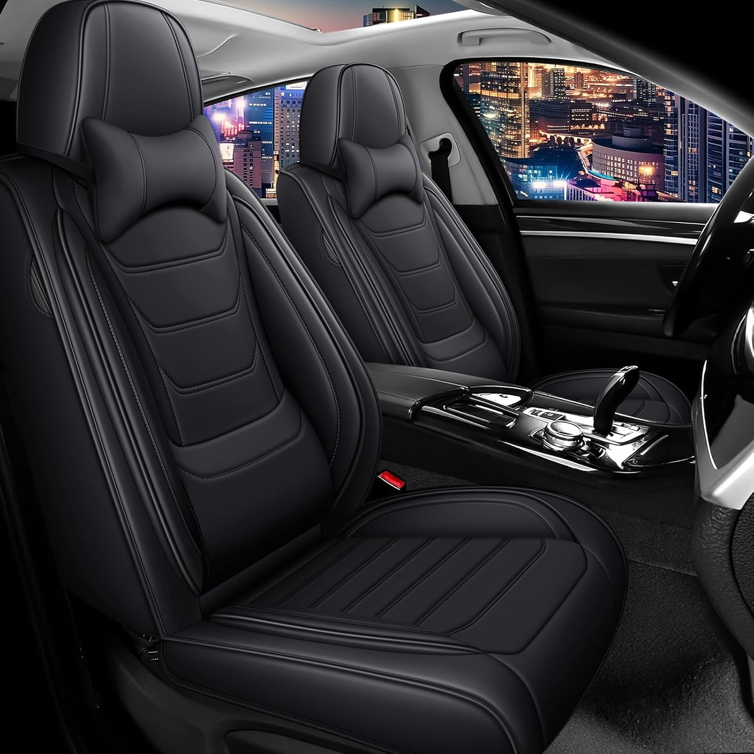 Car Seat Cover Full Set for Kia Sorento Seat Covers 2003-2025, Nappa Leather Waterproof Seat Covers for Cars, Airbag Compatible, Universal Automotive Seat Covers(Luxury Front Row/Black)
