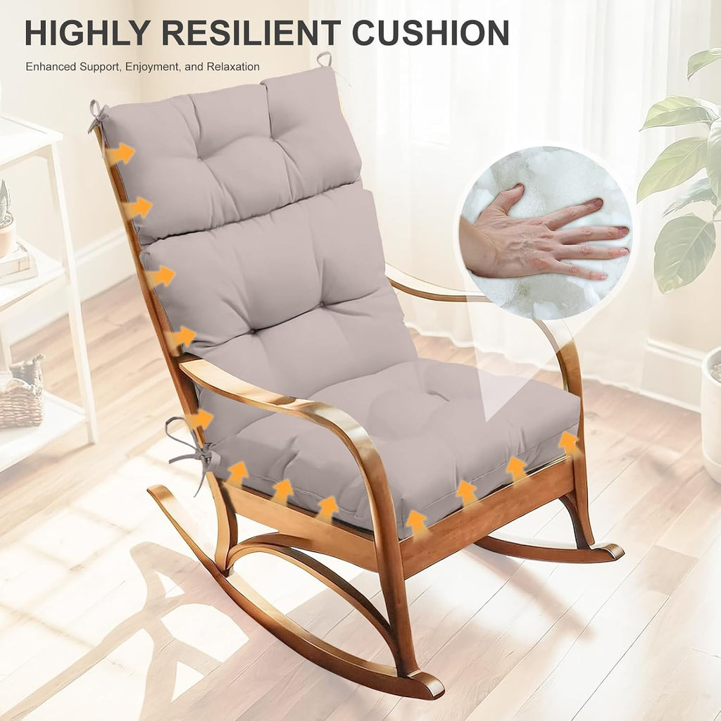 Outdoor High Back Chair Cushions 2-Pack, 44'x22'x 4' Fade-Resistant Waterproof Tufted Pads with Ties for Patio Rocking & Adirondack Chairs (Khaki)