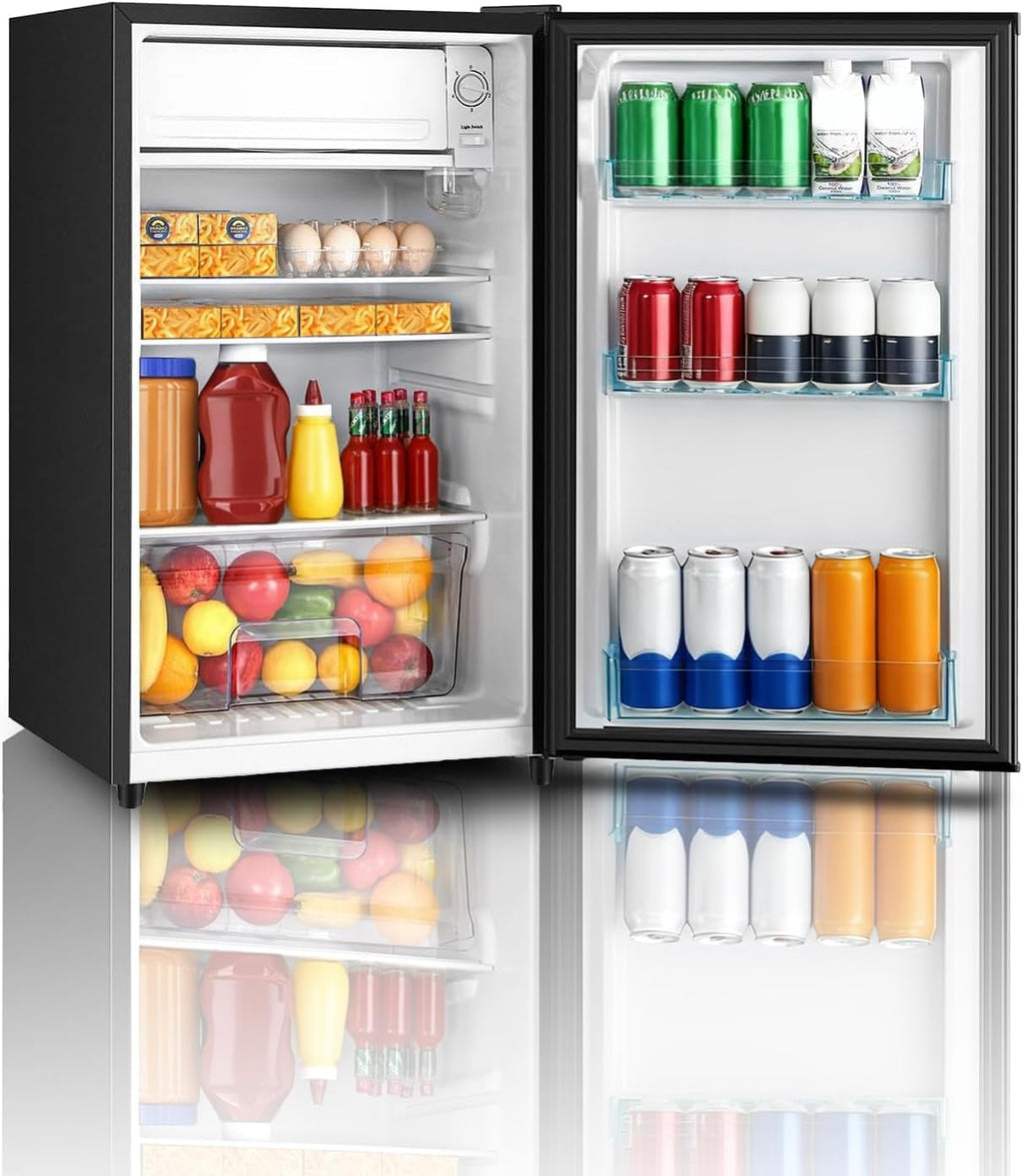 HAILANG 4.4 Cu.Ft Mini Fridge with Freezer, Single Door Mini Refrigerator, 5 Settings Temperature Adjustable, Compact Refrigerator for Apartment,Dorm, Office, Bedroom