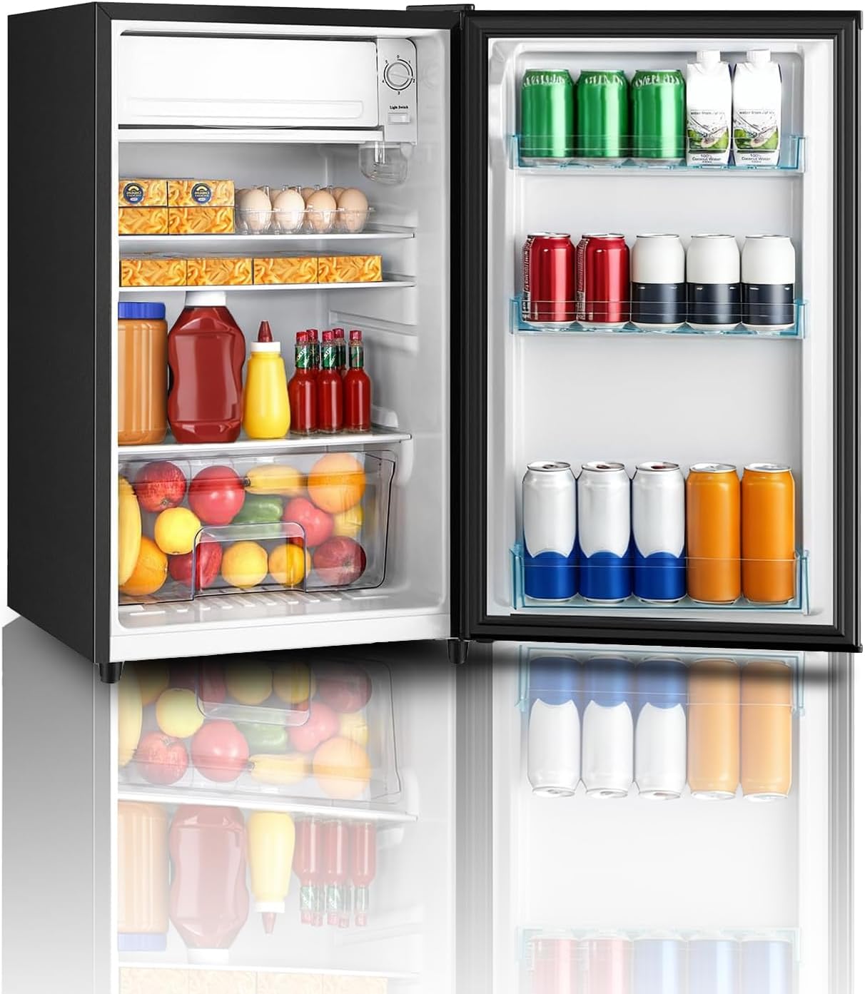 HAILANG 4.4 Cu.Ft Mini Fridge with Freezer, Single Door Mini Refrigerator, 5 Settings Temperature Adjustable, Compact Refrigerator for Apartment,Dorm, Office, Bedroom