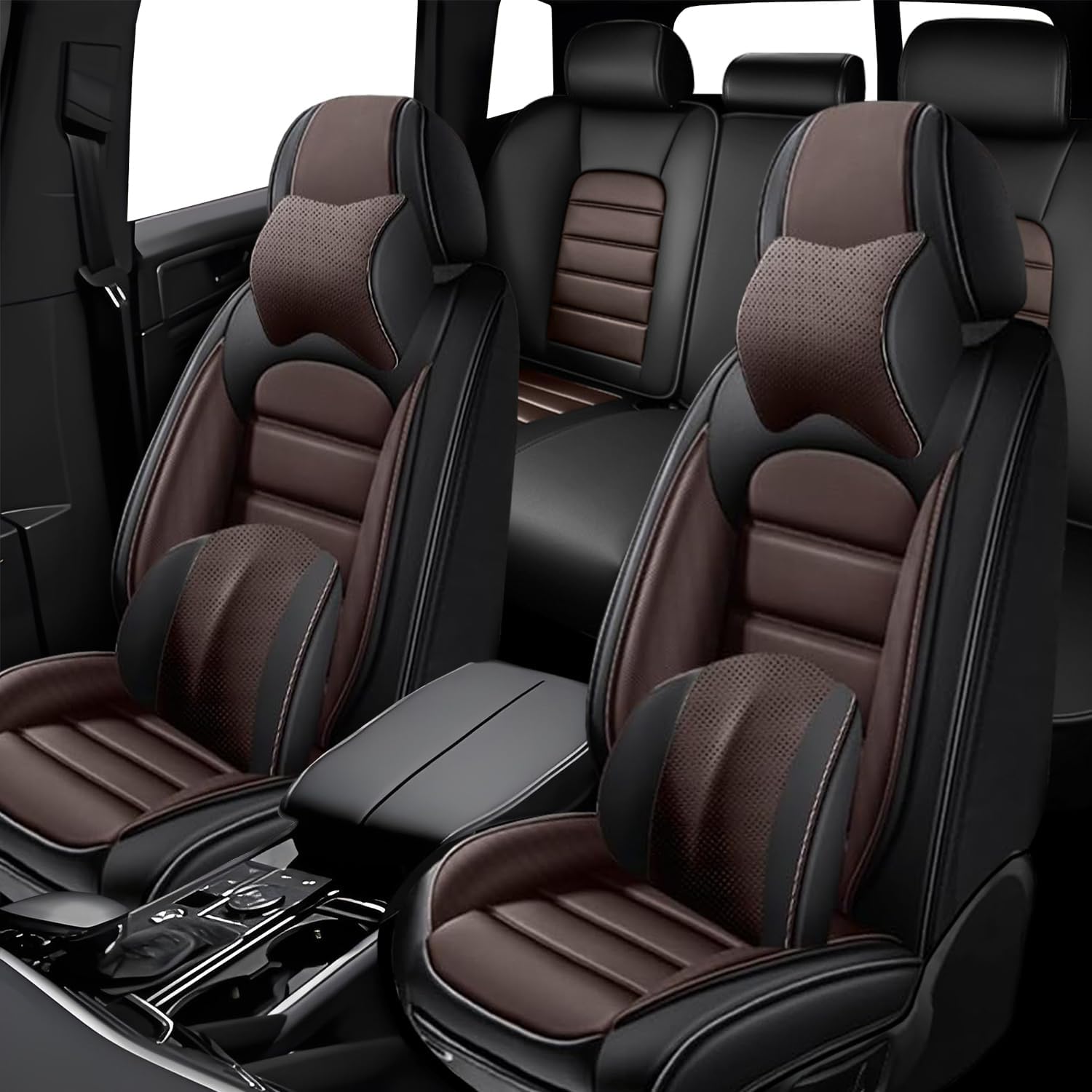5 Seat Covers for Subaru Crosstrek 2016-2024 Leather Car Seat Covers Waterproof Anti-Slip Soft Car Seat Protectors Comfort Automotive Seat Covers with Airbag（Luxury,Black+Coffee）