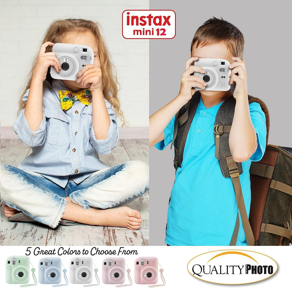 Fujifilm Instax Mini 12 Instant Camera with Case, 40 Fuji Films, Decoration Stickers, Frames, Photo Album and More Accessory kit (Clay White)