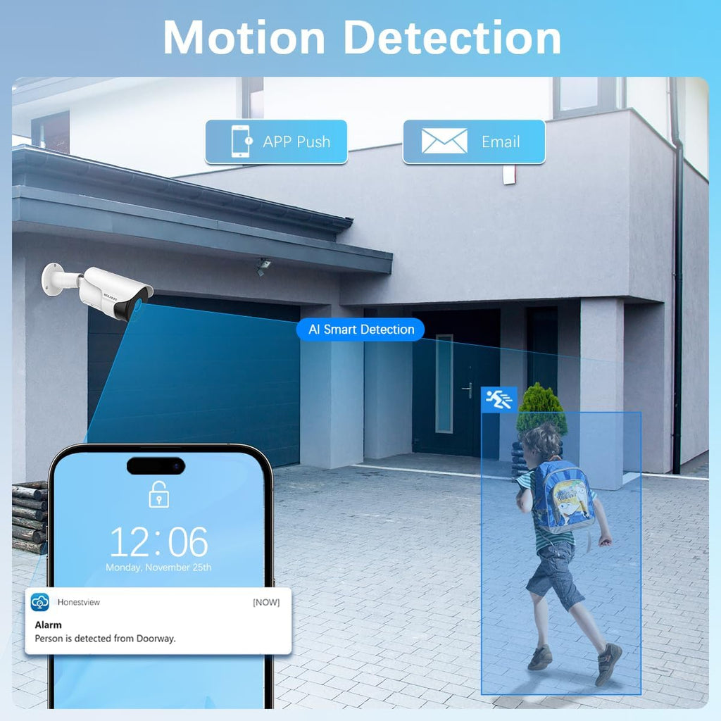 【130° Wide Angle】 4K Wired Security Camera System Outdoor Home Video Security Systems POE Security Surveillance Cameras