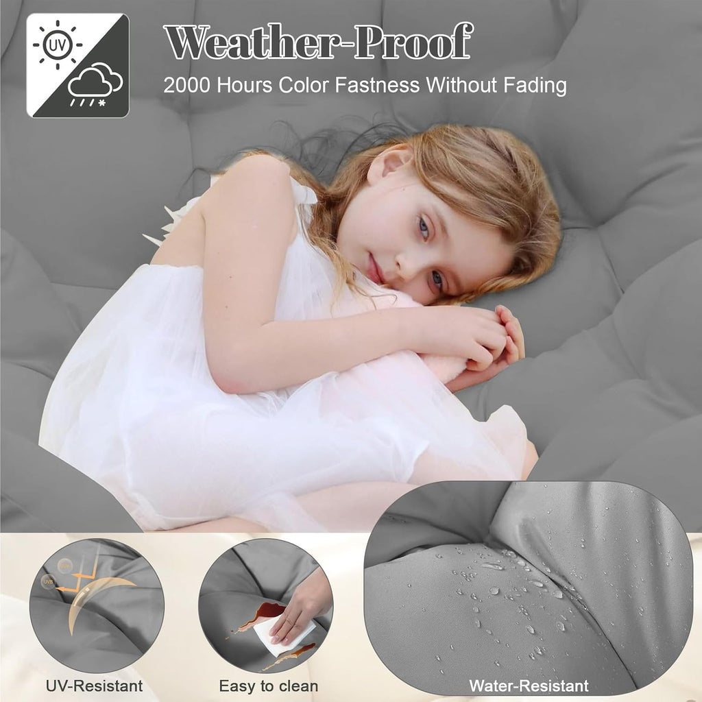 Thickened Waterproof Papasan Rocking Chair Cushion, 6.3'' Patio Egg Chair Pad with Ties, Outdoor/Indoor Rattan Hammock Cushions for Porch, Garden, Balcony(Only cushion no chair) (French Grey)