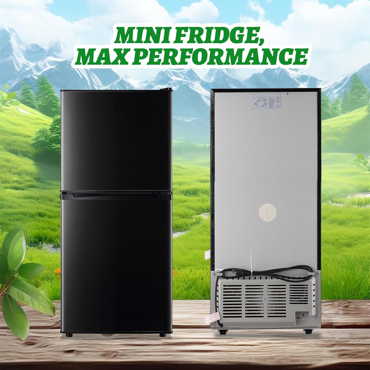 DEMULELR 3.9Cu.ft Refrigerator with Freezer Black Two Door Mini Fridge with Crisper Drawer & Extra Drink Space, LED Light, Full-Size Fridge for Dorm Office 17.5'D x 17'W x 40'H，Silver