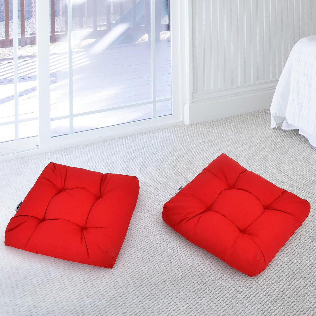 Giantex Set of 4 Tufted Patio Cushions, 4' Outdoor Seat Cushions, Waterproof & High Elasticity for Comfortable Sitting Experience, Square Chair Cushions for Indoor Outdoor Use, Red