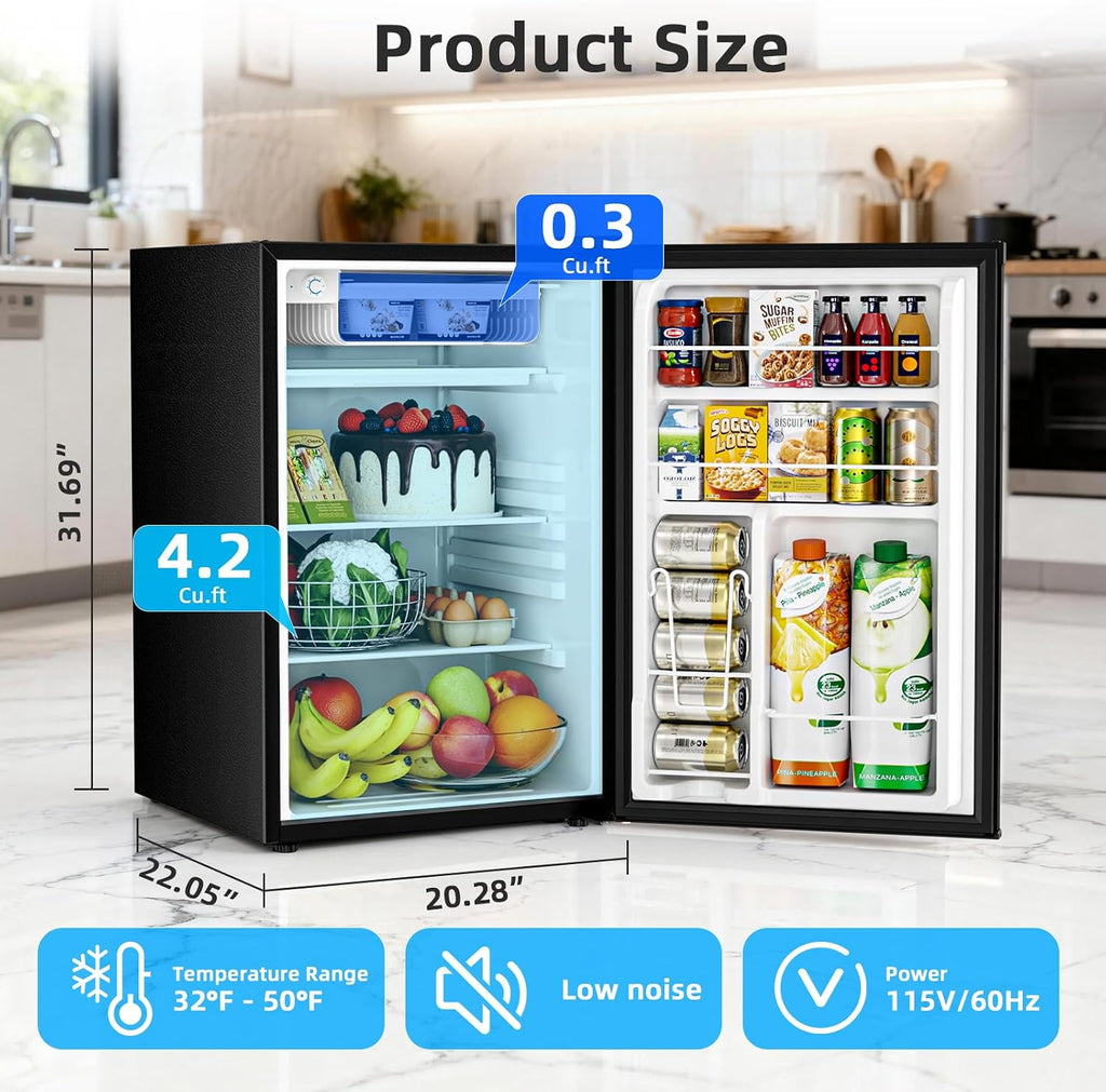 Antarctic Star 4.5 Cu.Ft Compact Refrigerator with Freezer,Mini Fridge Single Door with Adjustable Thermostat,Removable Glass Shelves for Apartment/Dorm/Office,BLACK