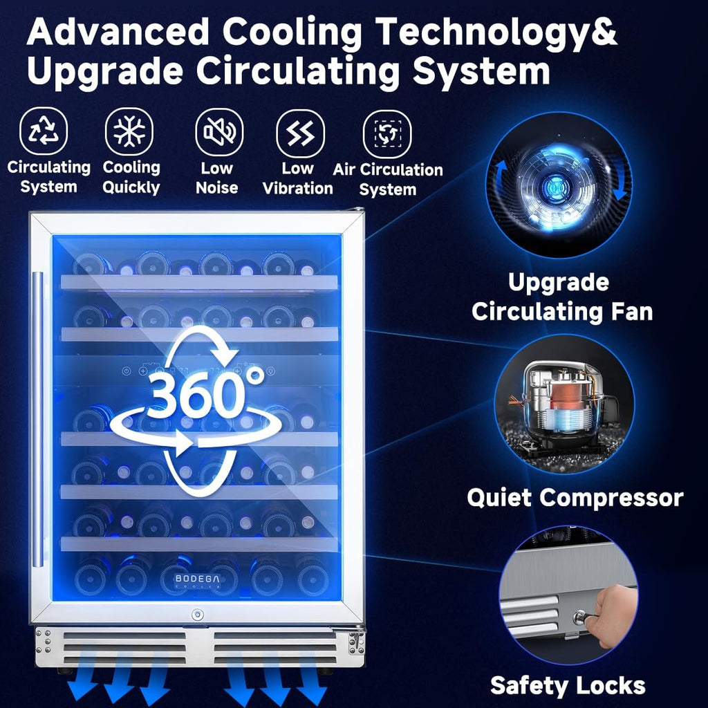 BODEGA 24 Inch Wine Cooler-46 Bottles Dual Zone Wine Fridge,41-68°F Wine Refrigerators Free standing, Built-in Compressor Mini Fridge with Adjustable Shelves for Home,kitchen, Office, Bar.