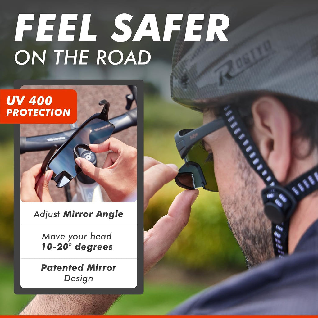 TriEye Cycling Glasses with Rear-view Mirror - Sports Sunglasses for Men & Women - UV-400 Protection