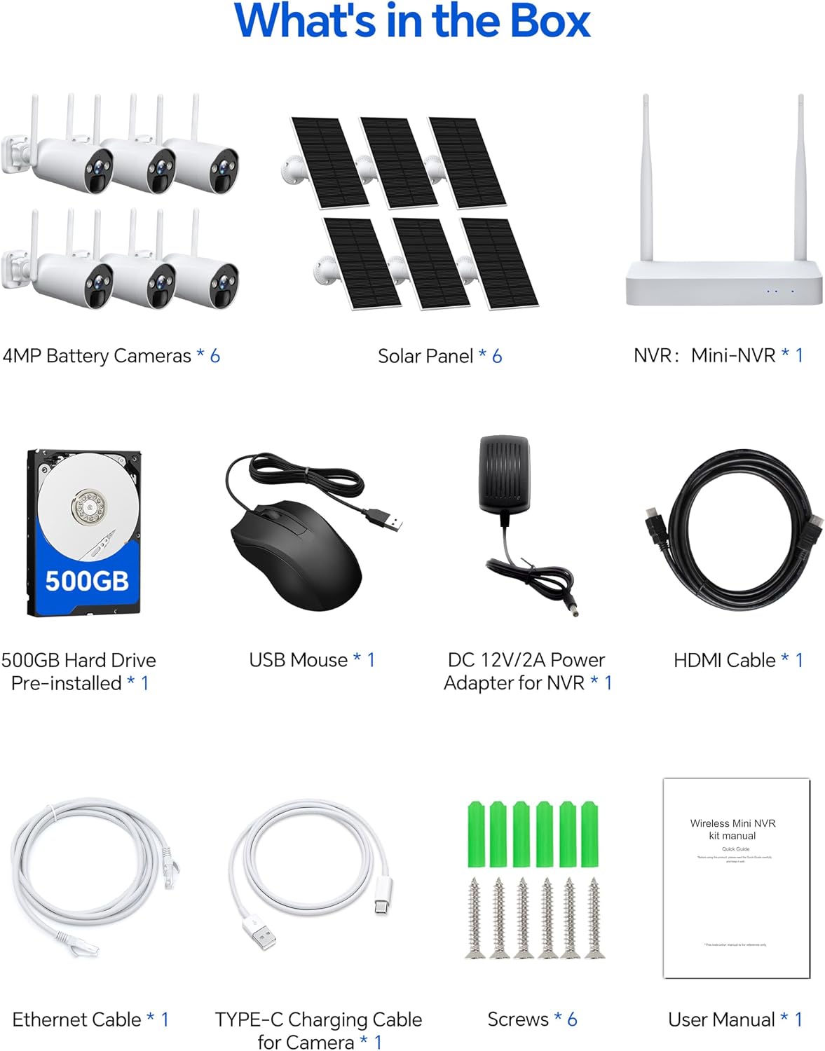 CAMCAMP Solar Security Cameras Wireless Outdoor, Home Security Camera System, 4MP Solar-Powered 6 Cam-Kit, 10CH NVR w/ 500GB HDD, 2.4G& 5G WiFi, Color Night Vision, Motion Detection, 2-Way Audio, IP66