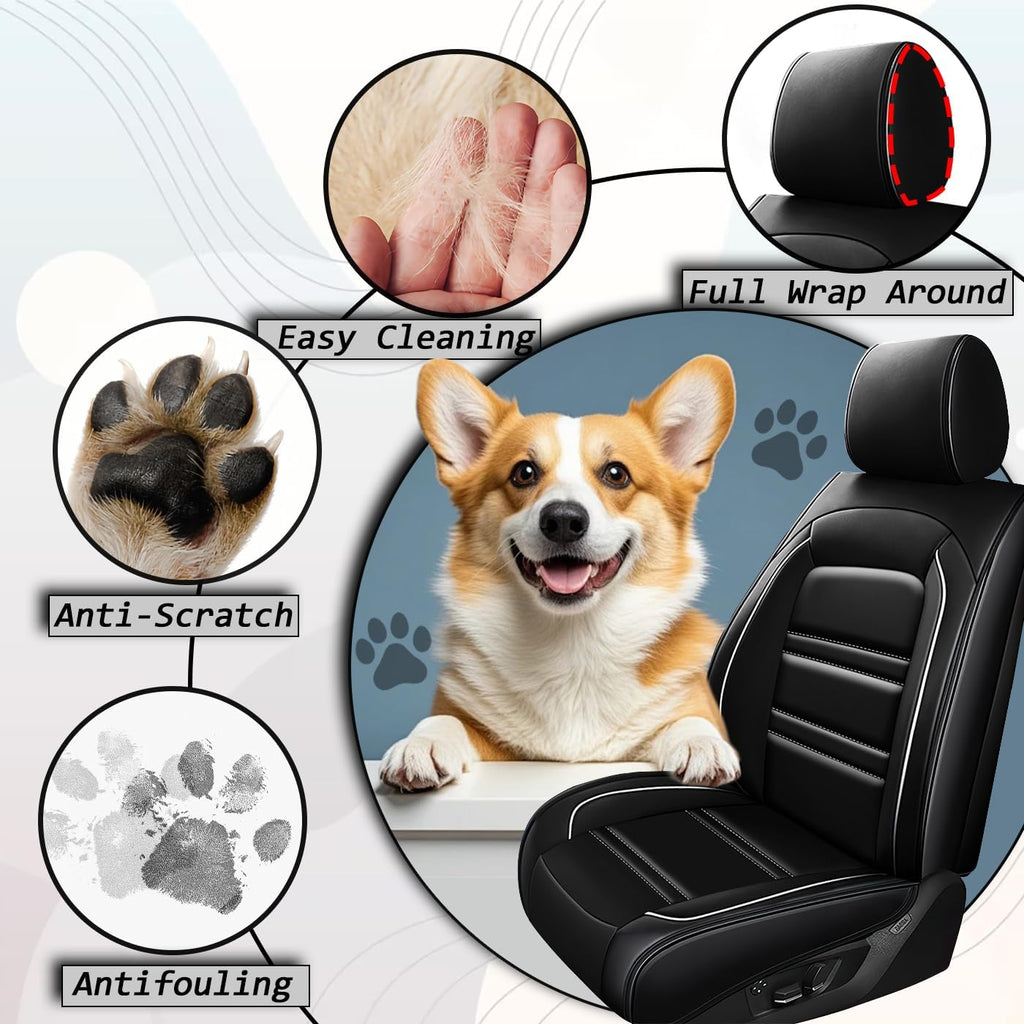 Seat Covers for Audi A3 2006-2025 | 5-Seats Leather Seat Covers, Easy to Install Automotive Seat Covers Full Set (Full Set, Black&White Line)