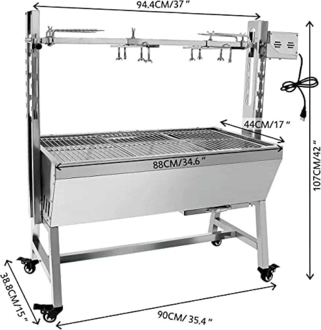 bbq rotisserie grill roaster charcoal roast machine charcoal bearing lamb spit roaster hog roasting machine for outdoor picnic camping height-adjustable,without baffle