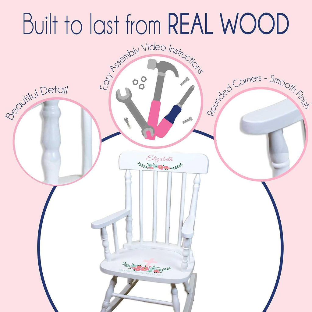 My Bambino Girl's Personalized White Wood Rocking Chair Toddler Baby Gift (You are My Sunshine)